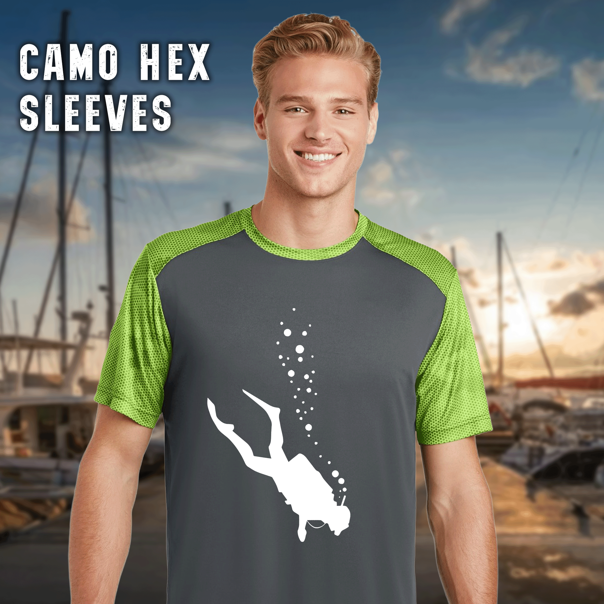 Scuba Diver Men's Polyester CamoHex SportTek Shirt