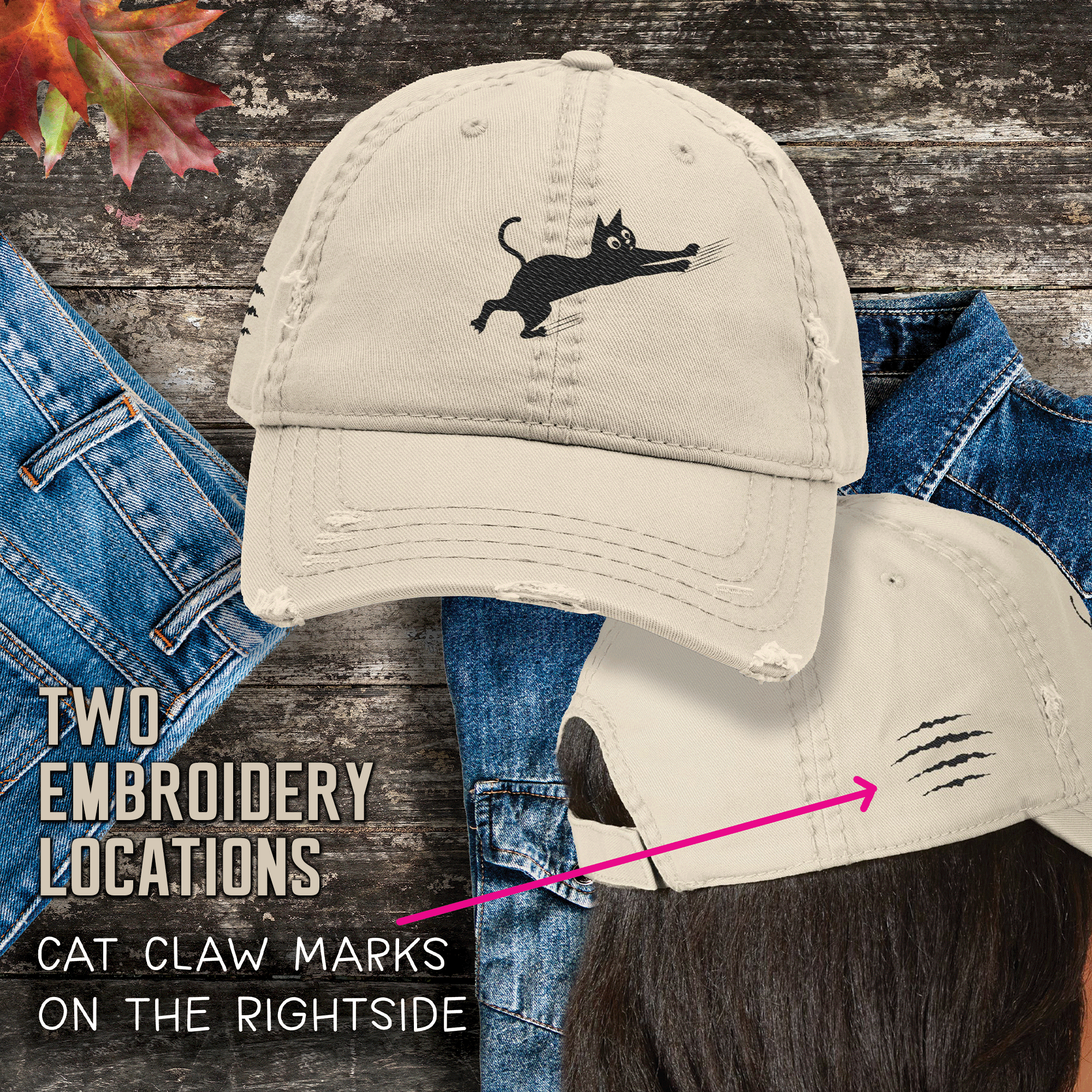 Embroidered Cat Clawing Distressed Dad Hat