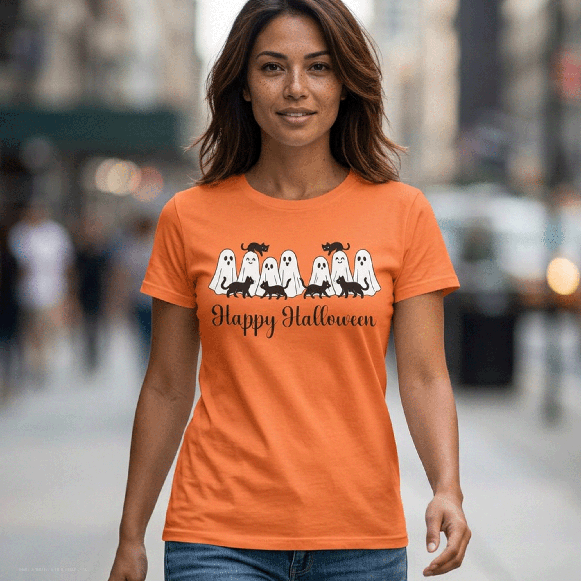Halloween Ghosts and Curious Cats T-Shirt