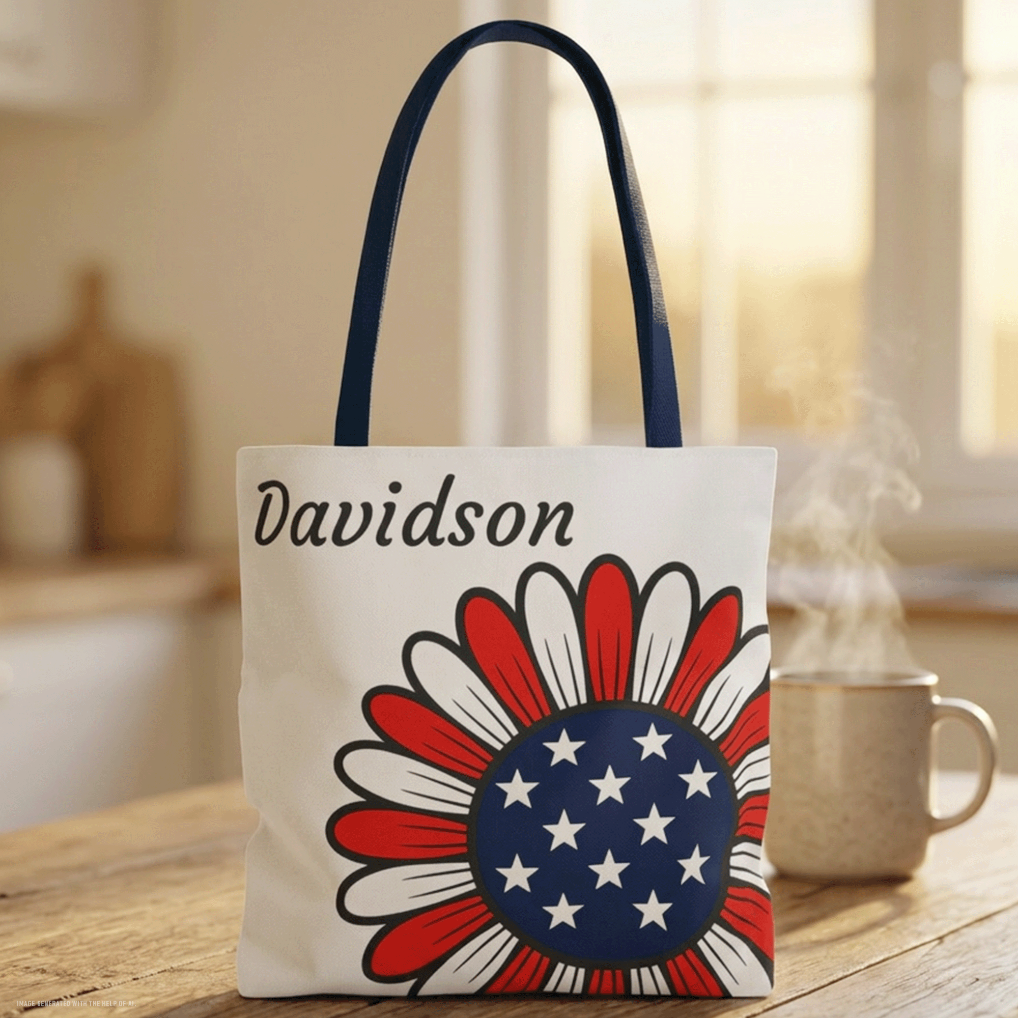 Personalized American Flower Tote Bag