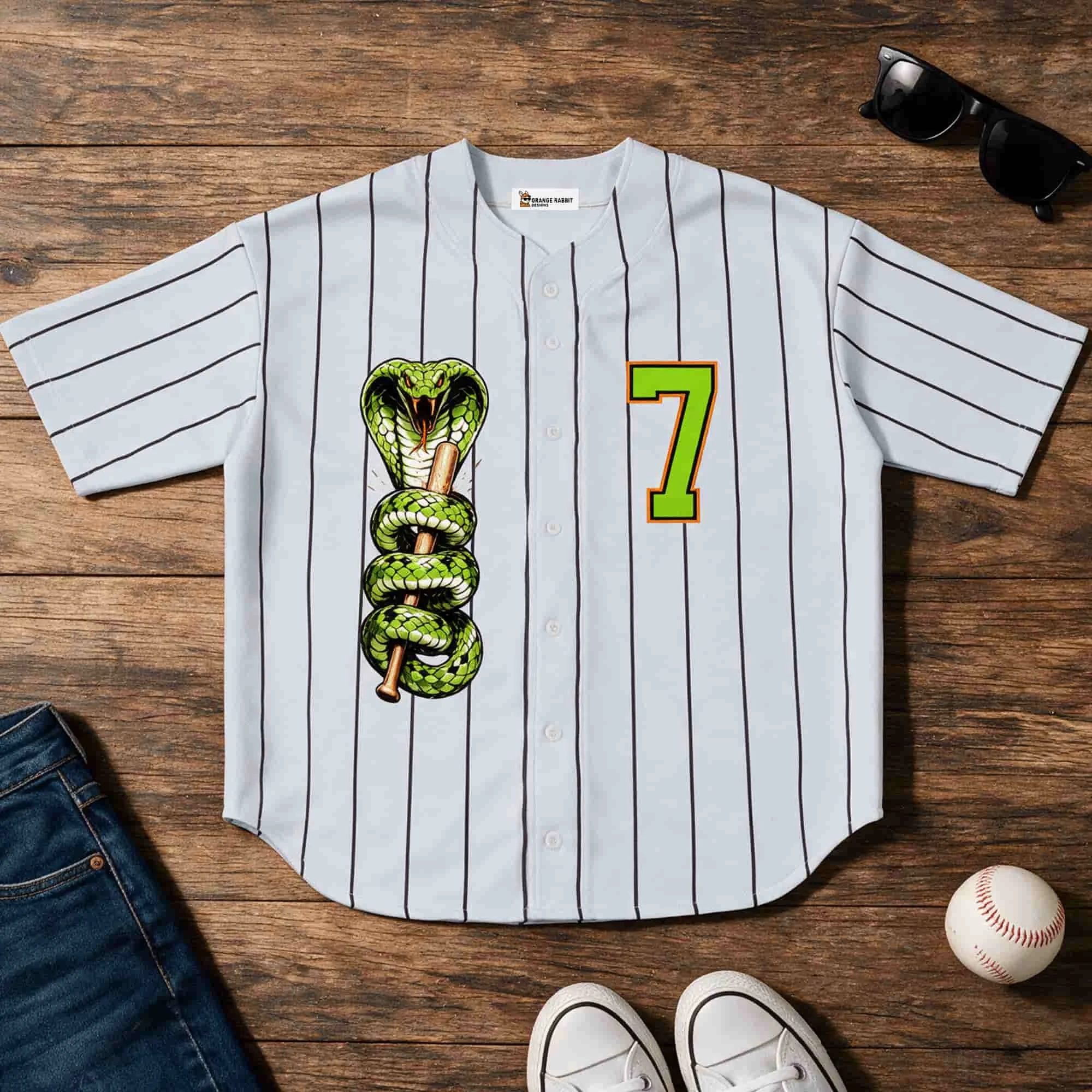 Green Cobra Pinstripe Baseball Jersey