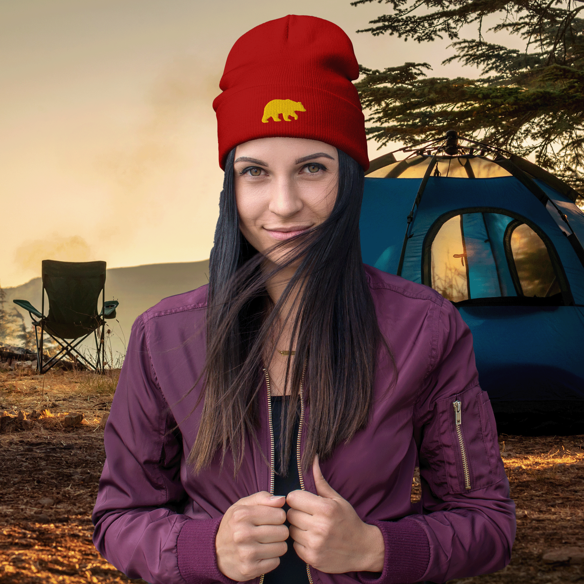 Embroidered Golden Bear Beanie