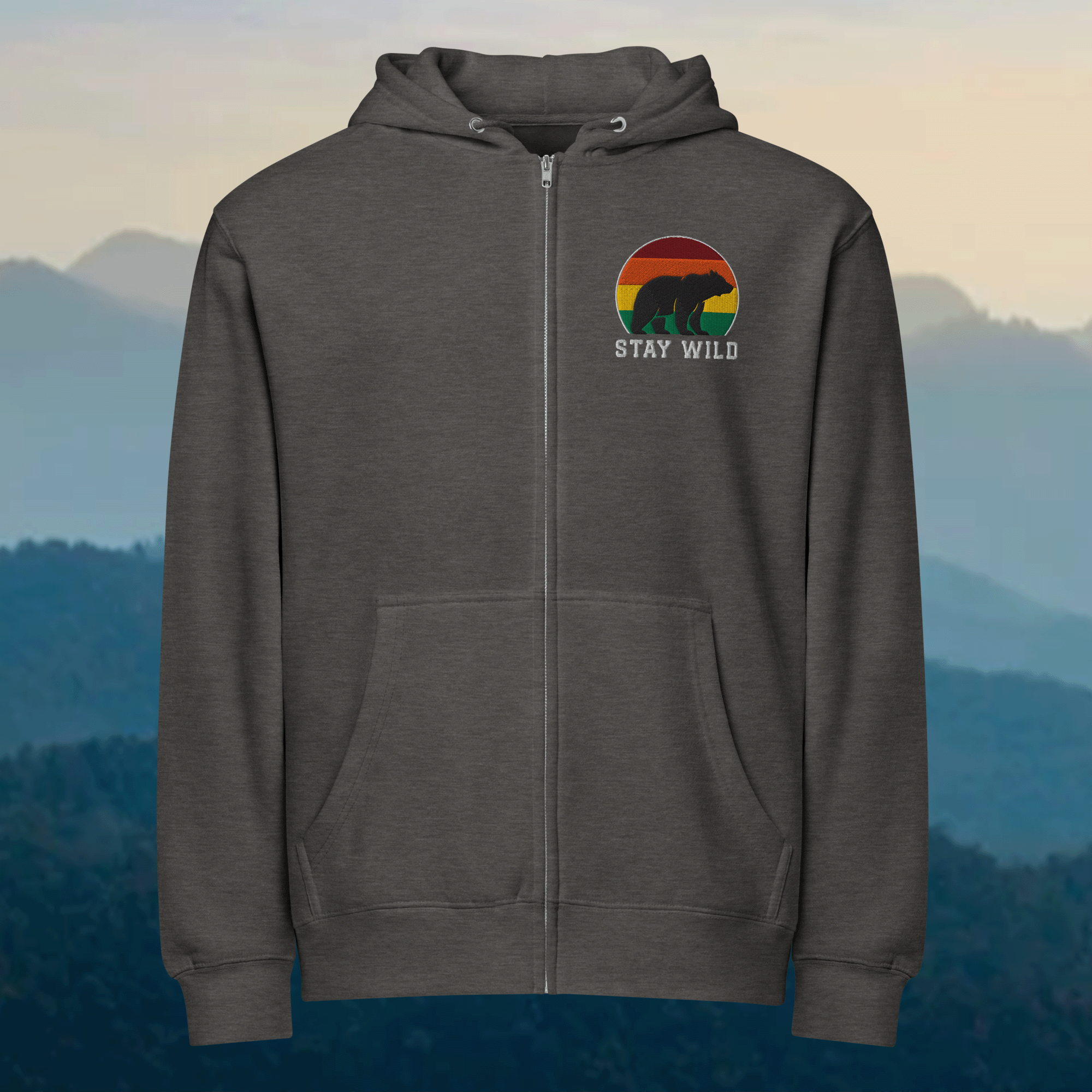 Embroidered Stay Wild Bear Full Zip Hoodie