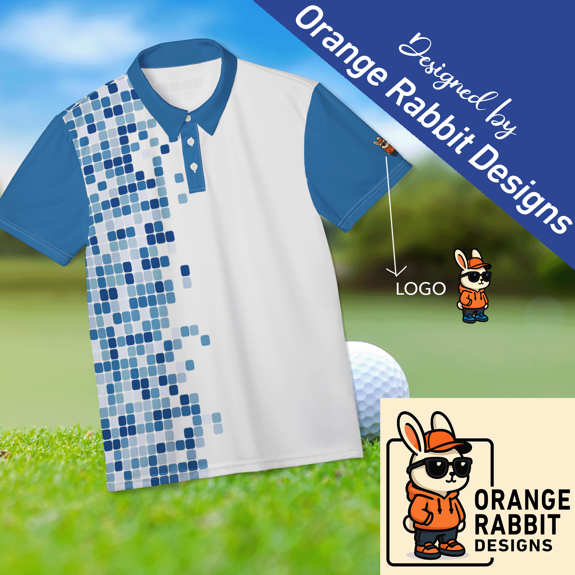 Blue Pixel Pattern Polo Shirt