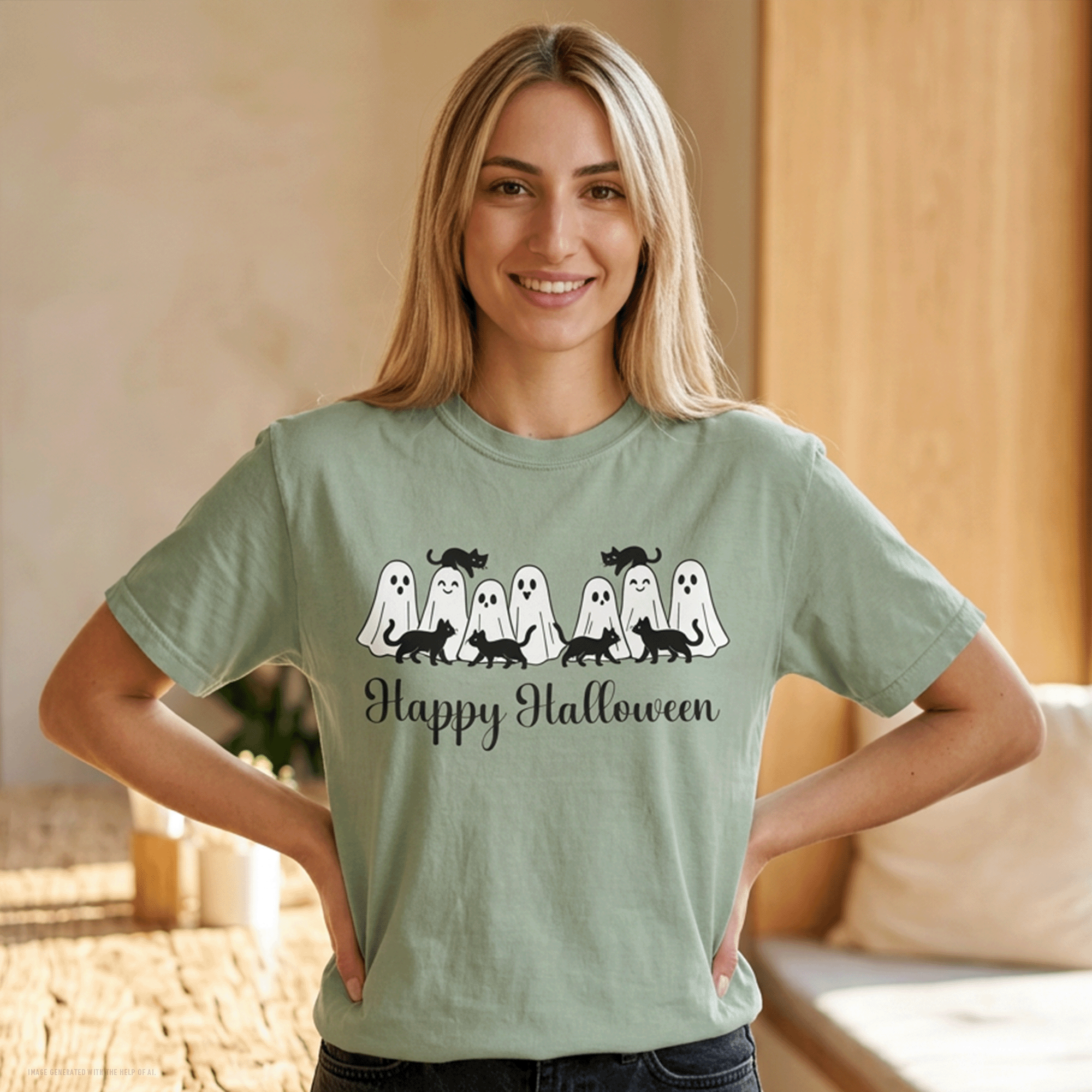 Halloween Ghosts and Curious Cats T-Shirt