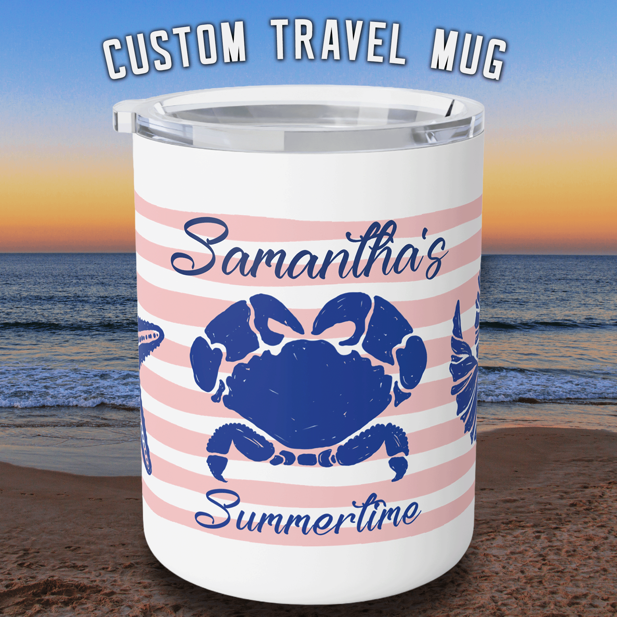 Personalized Nautical Crab & Seashell Insulated Coffee Mug