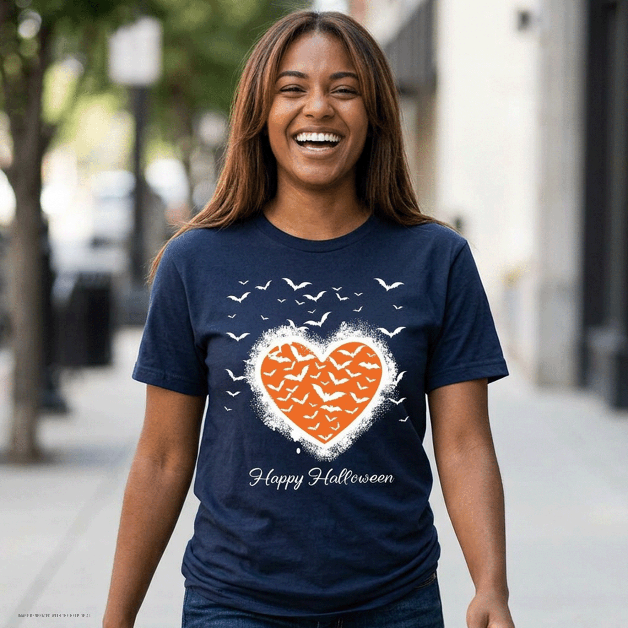 Halloween Bat Graffiti Heart Recycled Cotton T‑Shirt