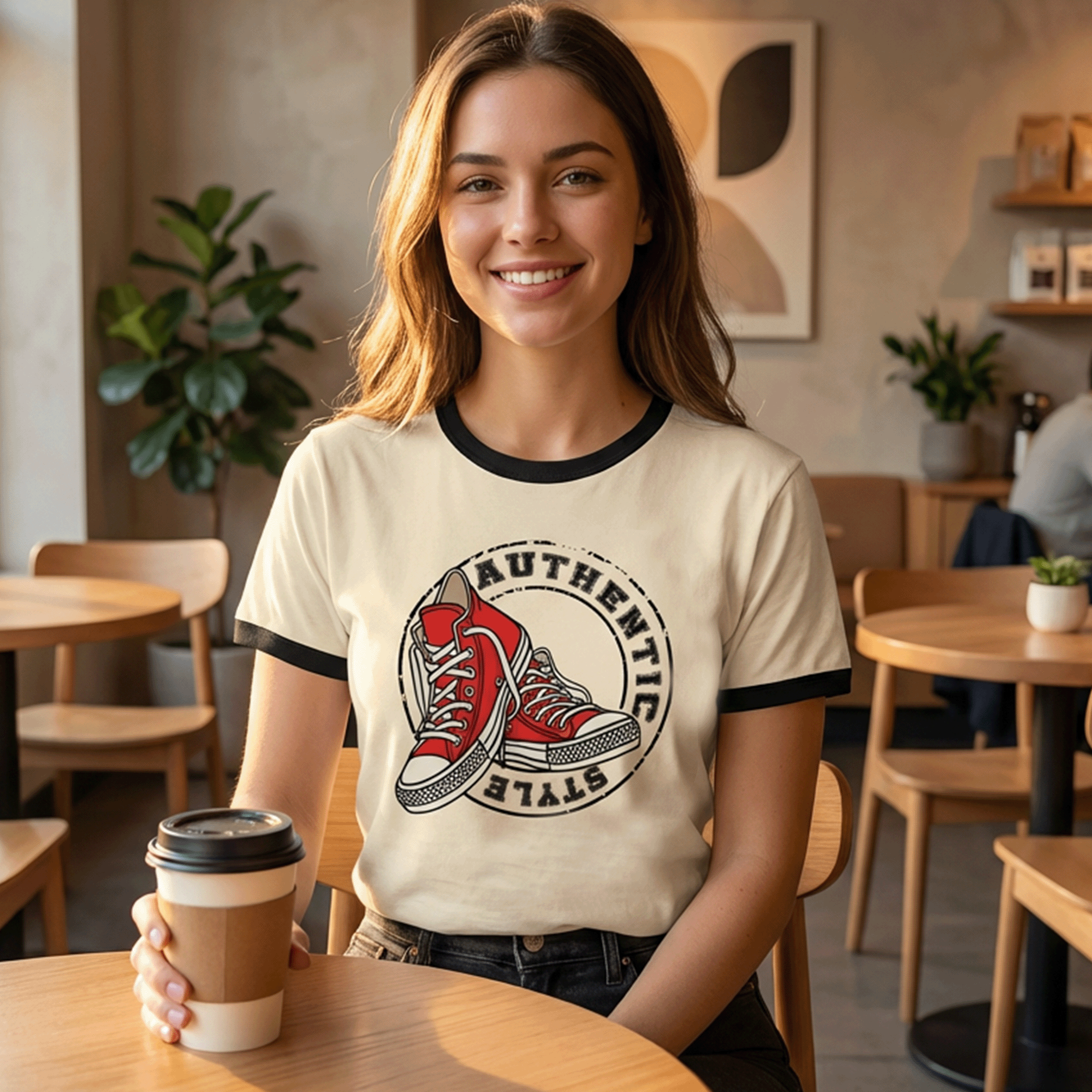Authentic Style Red Sneakers Ringer T-shirt