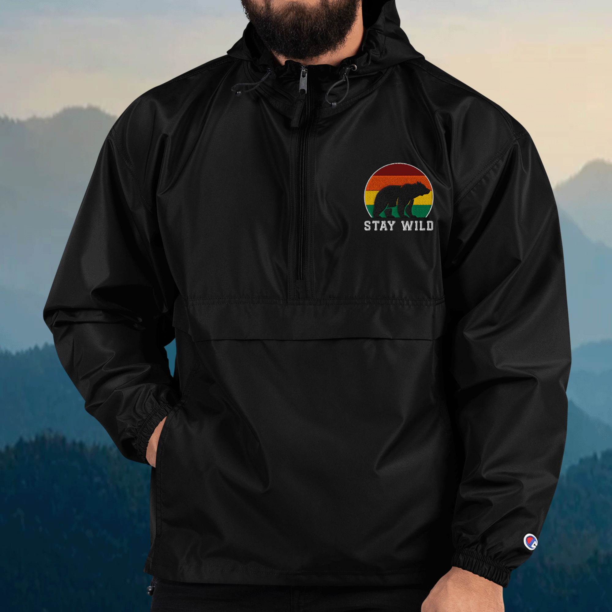 Stay Wild Bear Embroidered Champion Packable Jacket