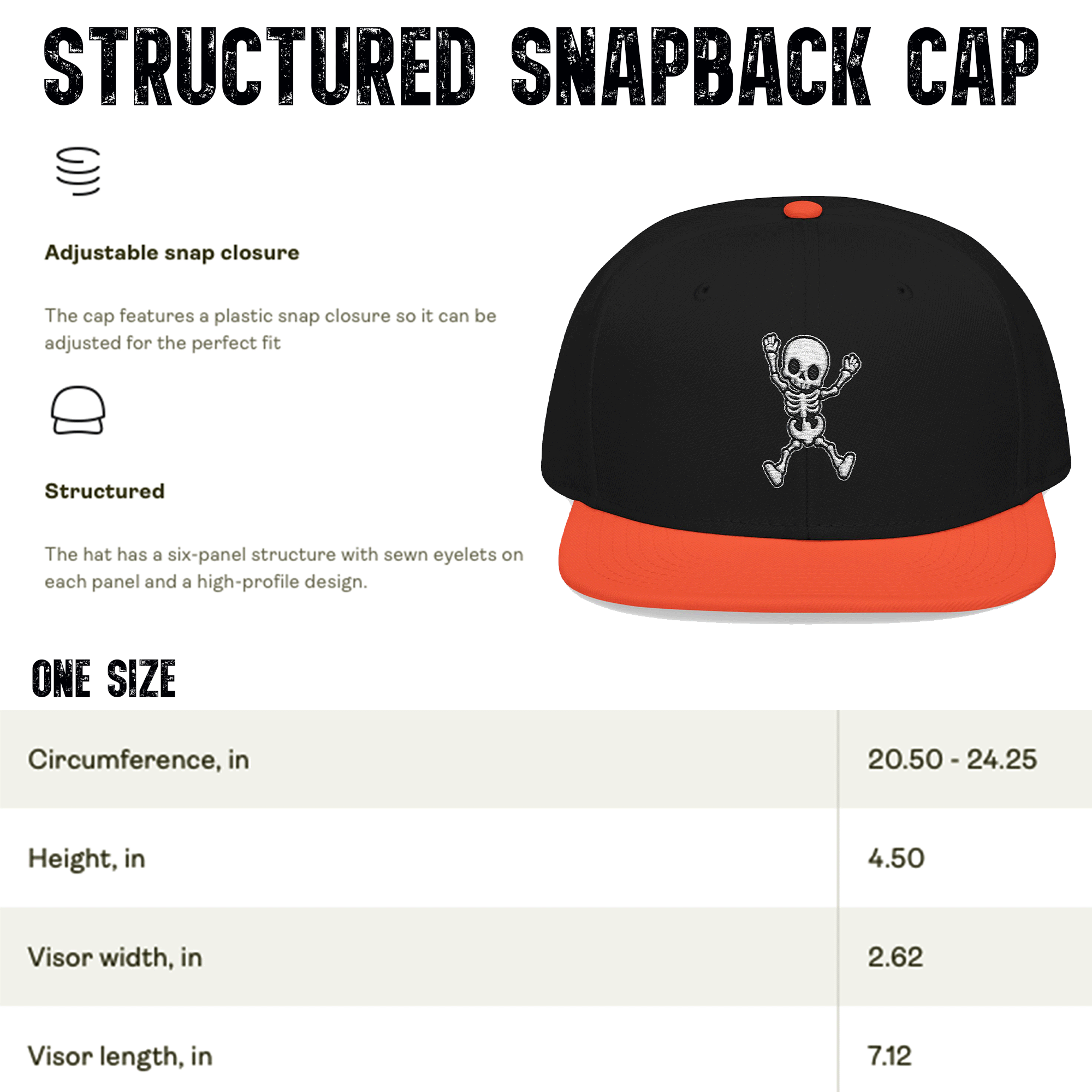 Embroidered Halloween Skeleton Snapback Hat
