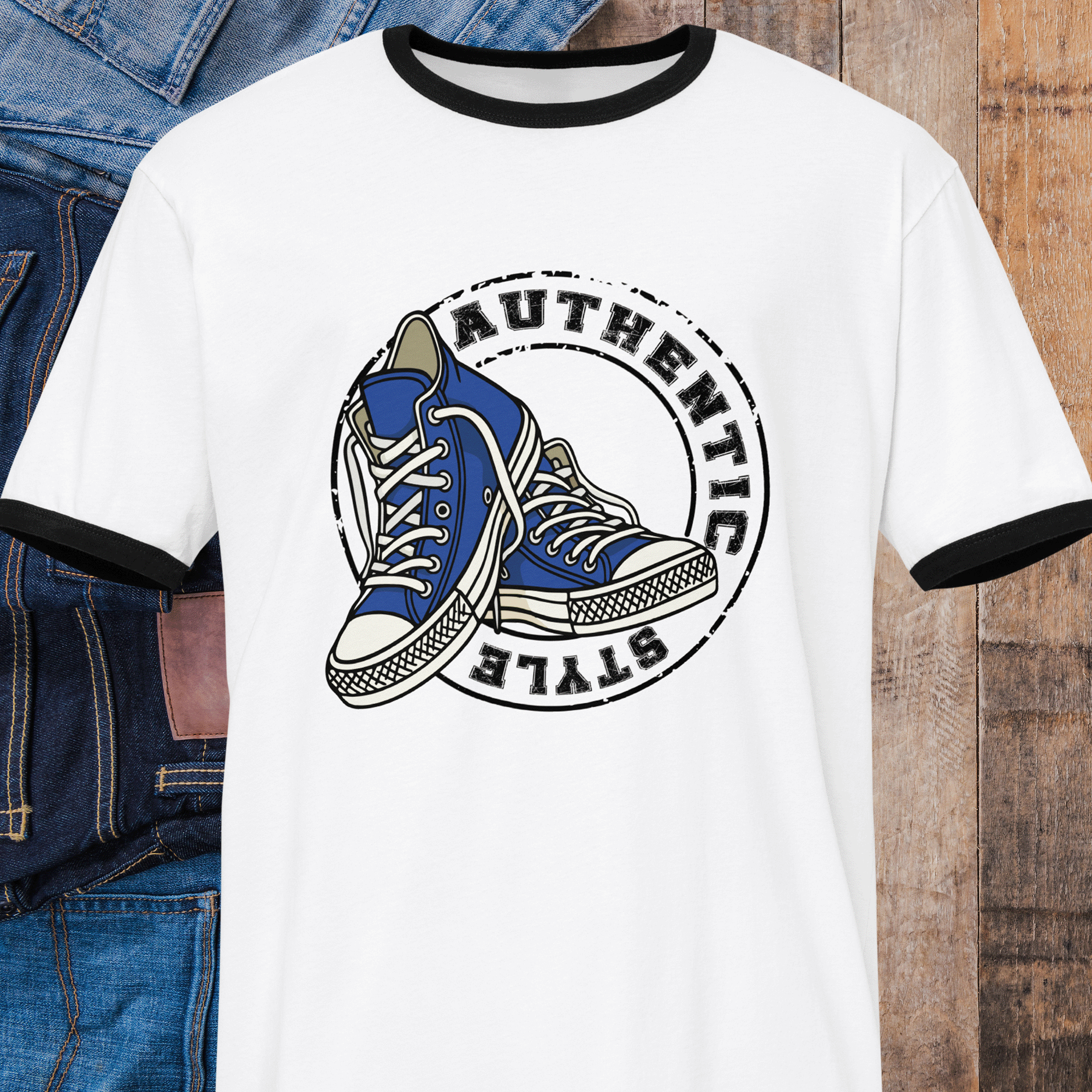 Authentic Style Blue Sneakers Ringer T-shirt