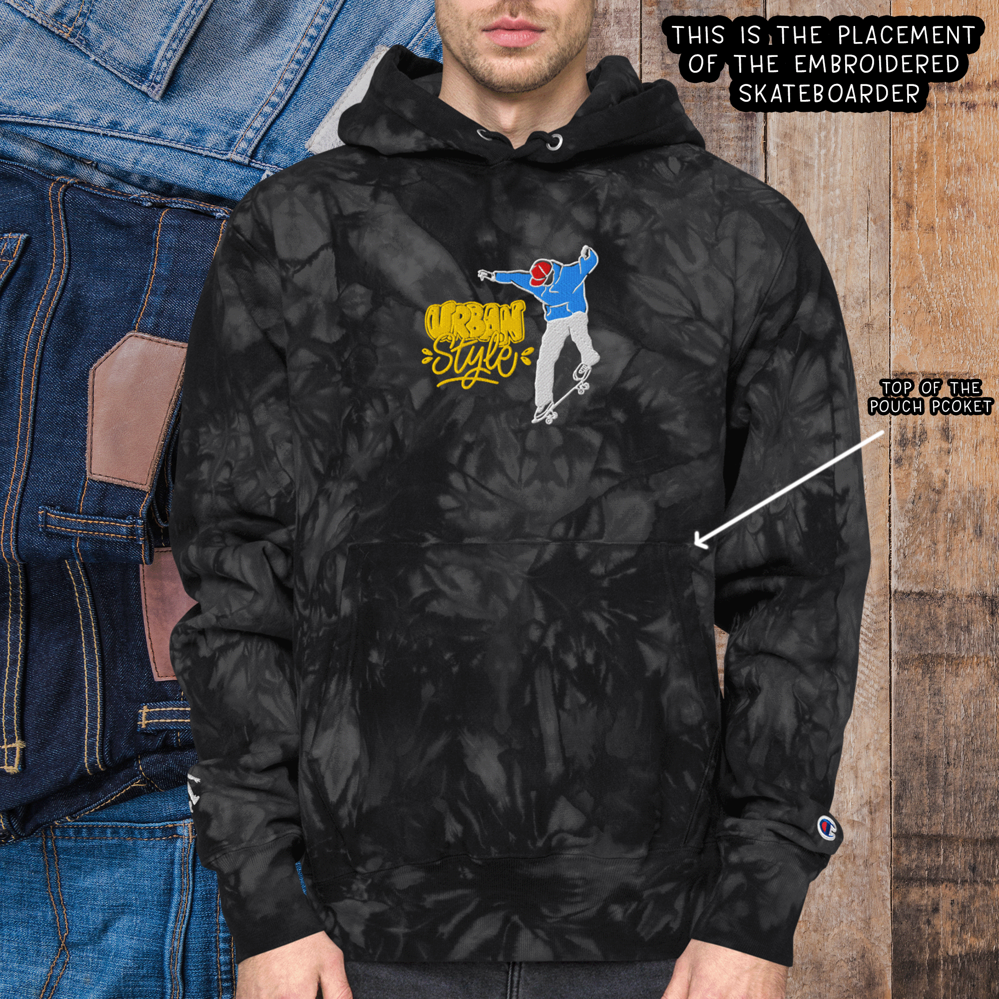 Embroidered Skateboarding Tie-dye Champion Hoodie