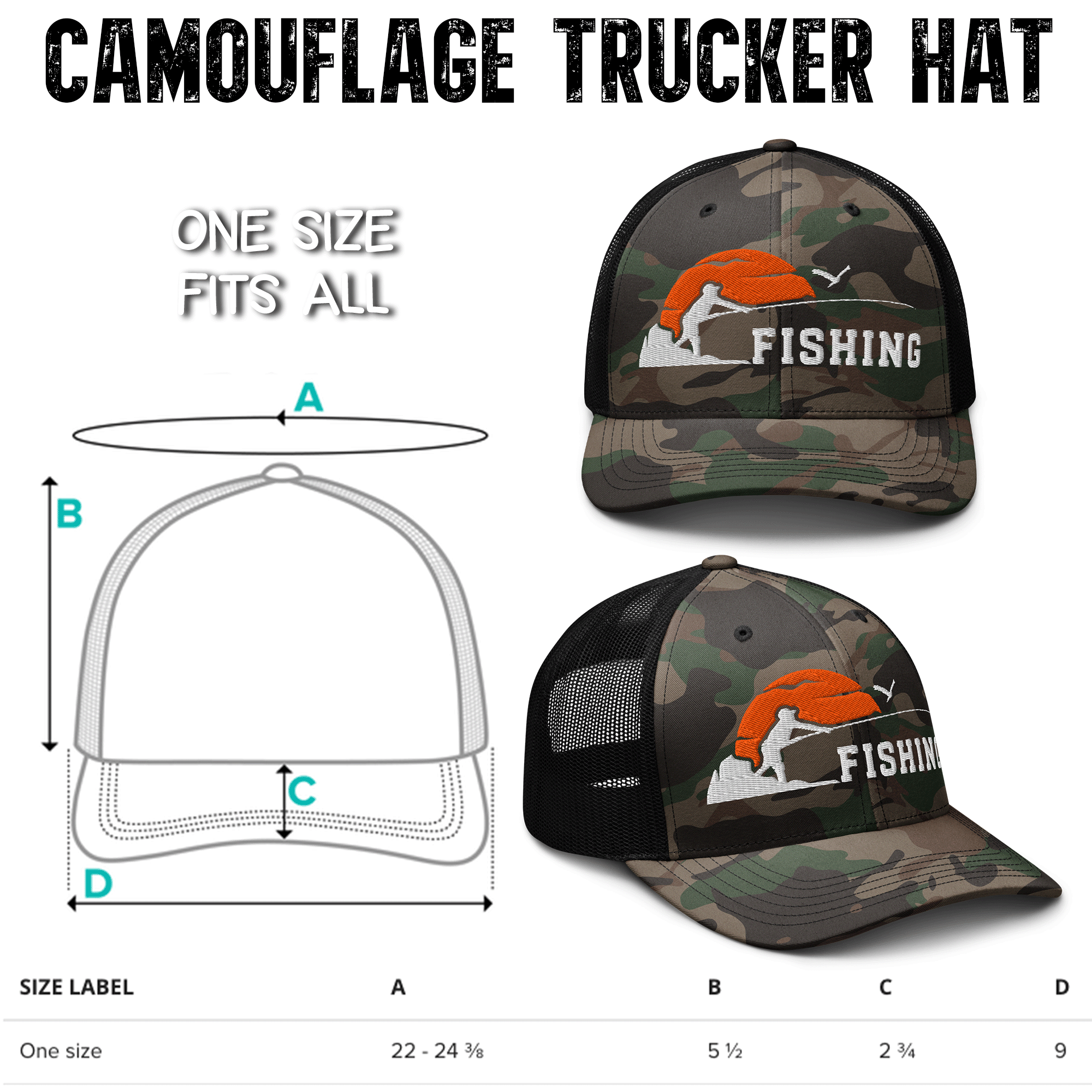 Embroidered Sunset Fishing Camouflage Trucker Hat