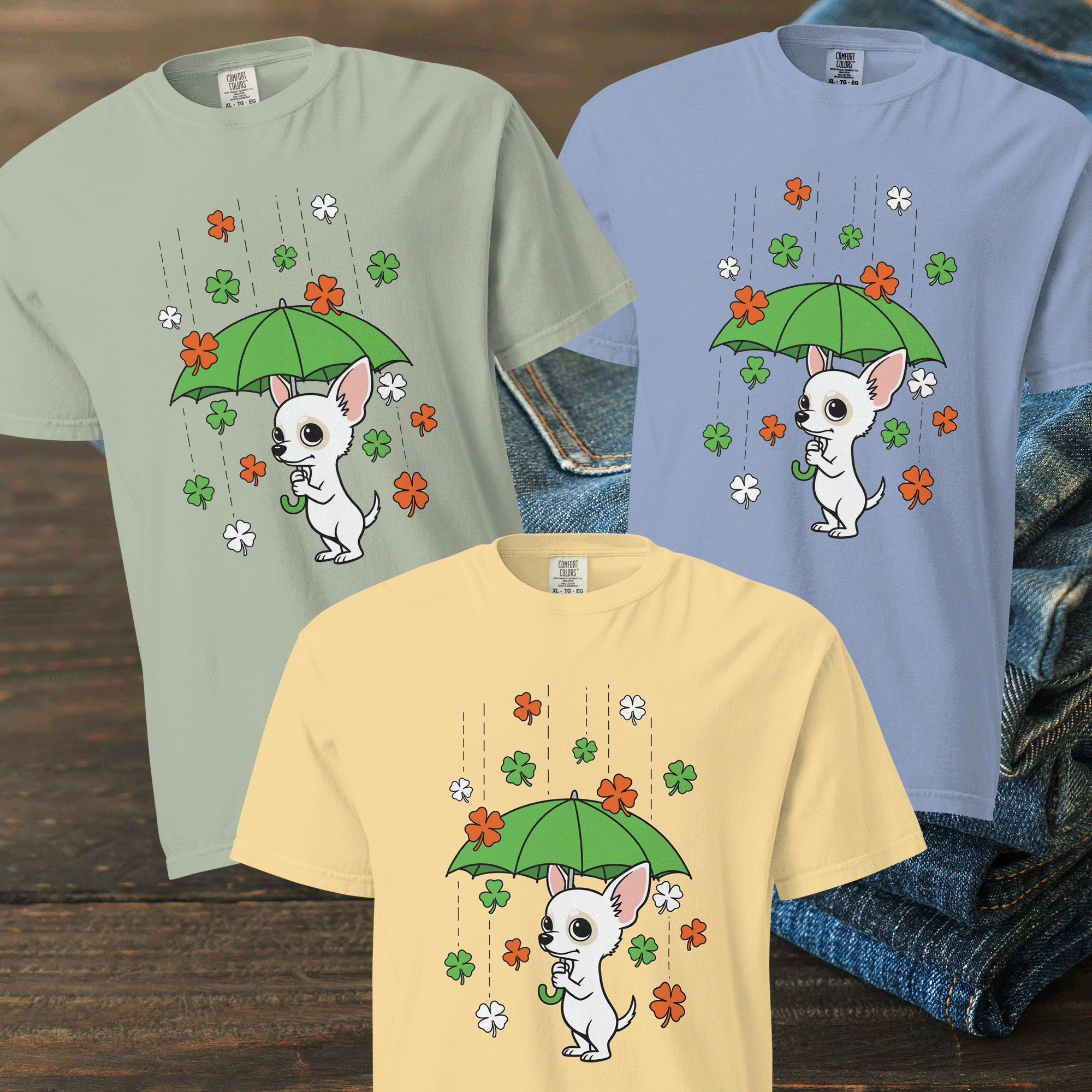 Shamrock rain Chihuaha tee 3.png