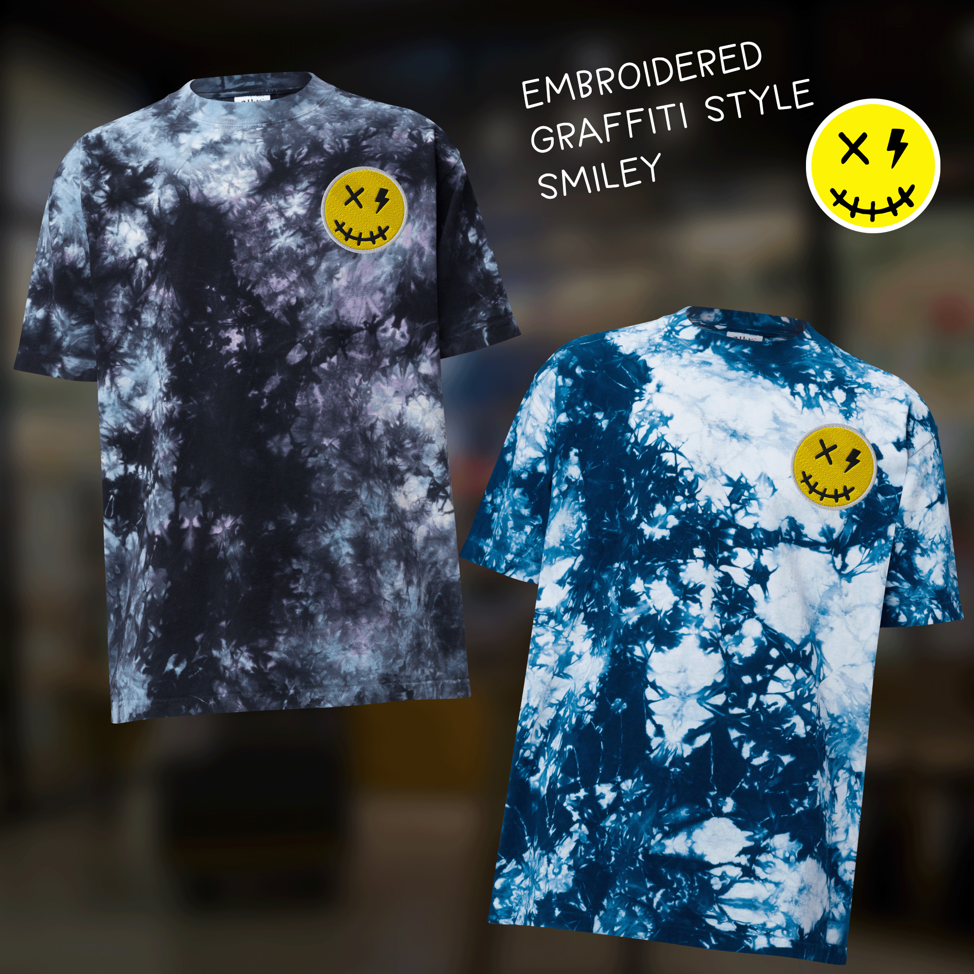 Embroidered Streetwear Smiley Tie-Dye T-Shirt