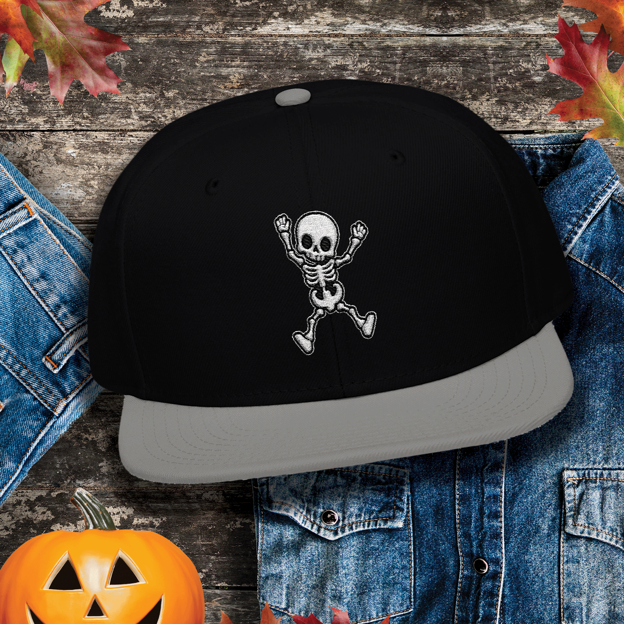 Embroidered Halloween Skeleton Snapback Hat