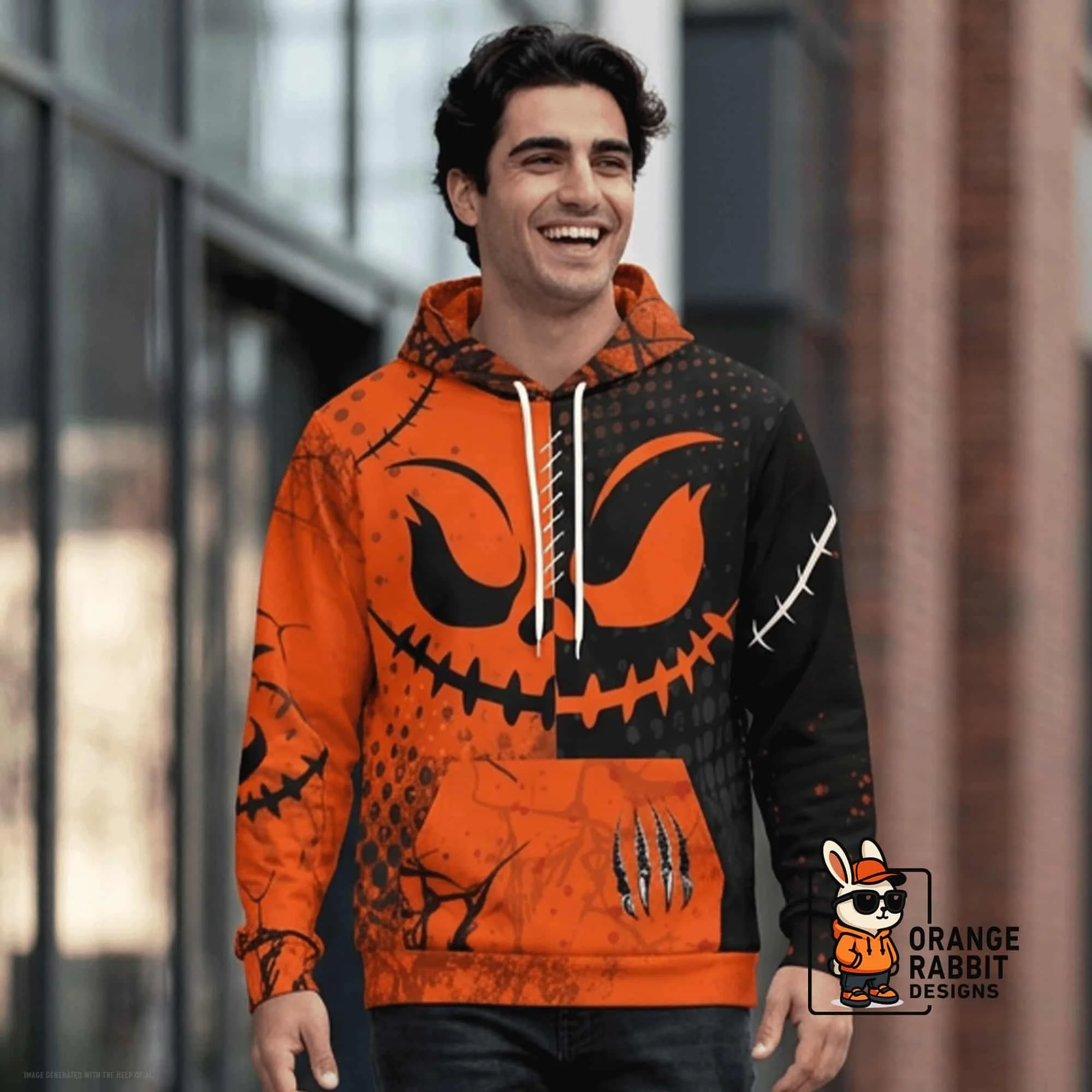 Halloween Pumpkin Faces All Over Print Hoodie