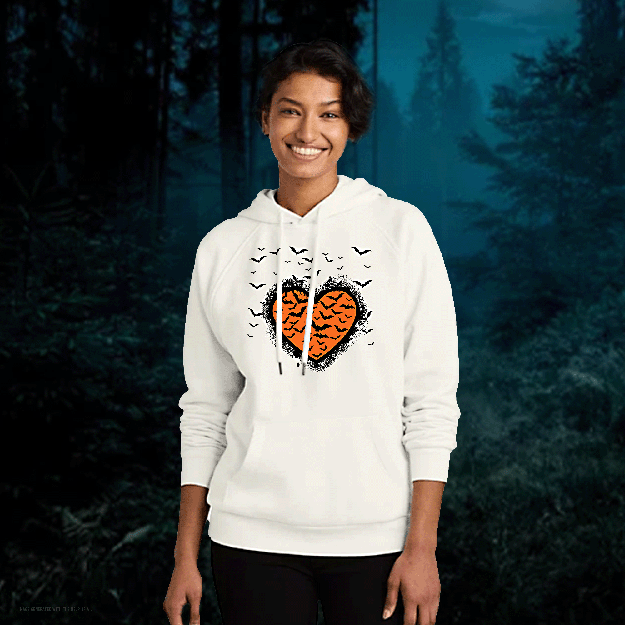 Halloween Bats Graffiti Heart Unisex Organic CVC Fleece Pullover Hoodie