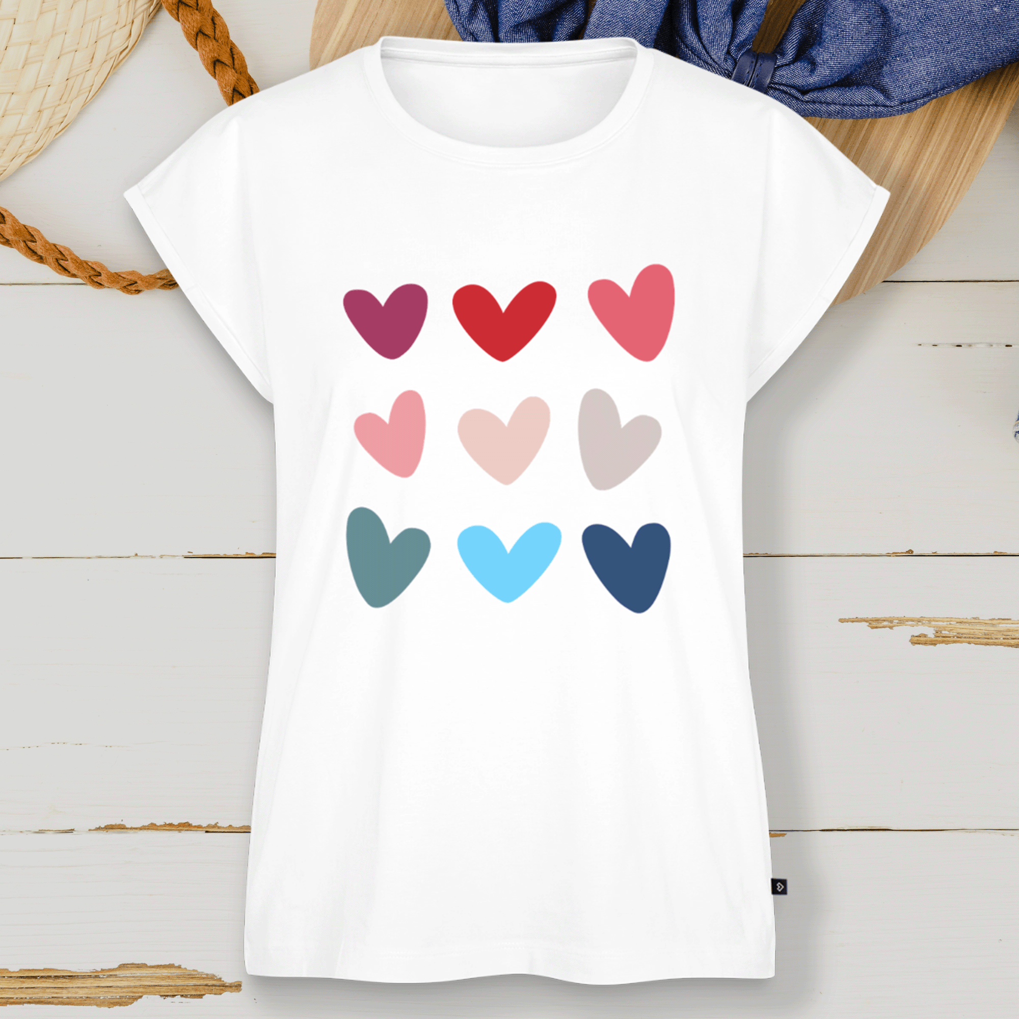 Women's Colored Hearts Roll Cuff T-Shirt