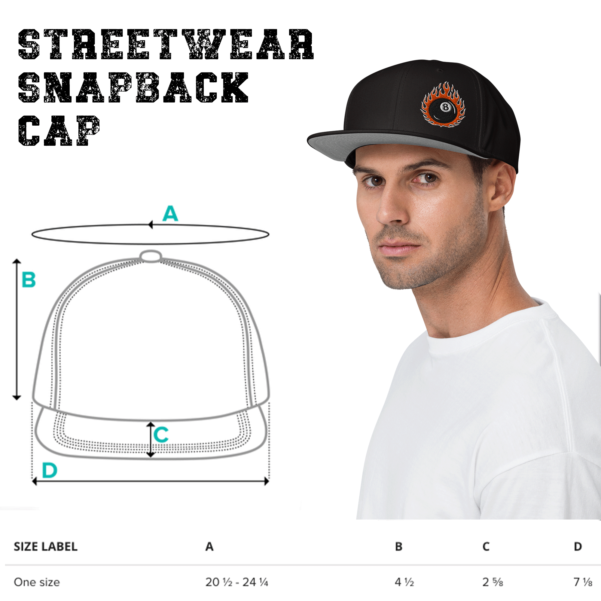 Embroidered 8 Ball Streetwear Snapback Cap