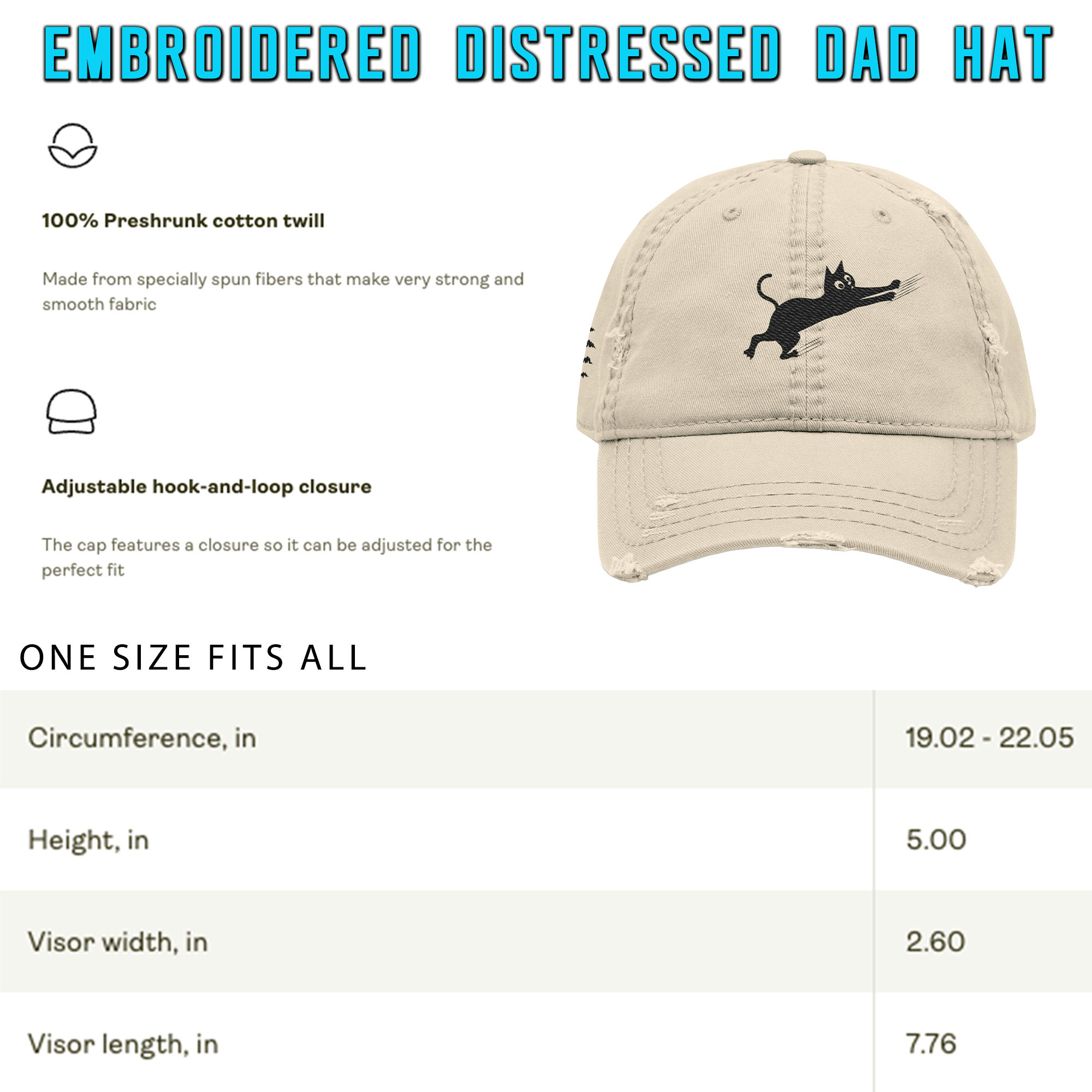 Embroidered Cat Clawing Distressed Dad Hat
