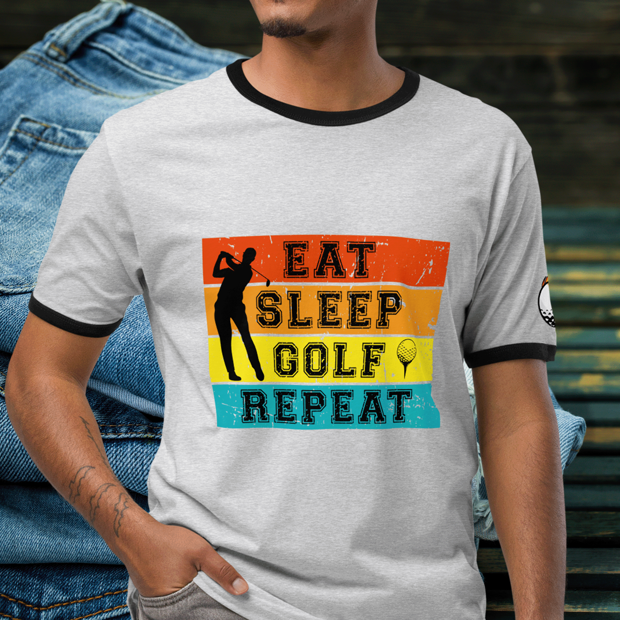 Eat Sleep Golf Repeat Ringer Tee