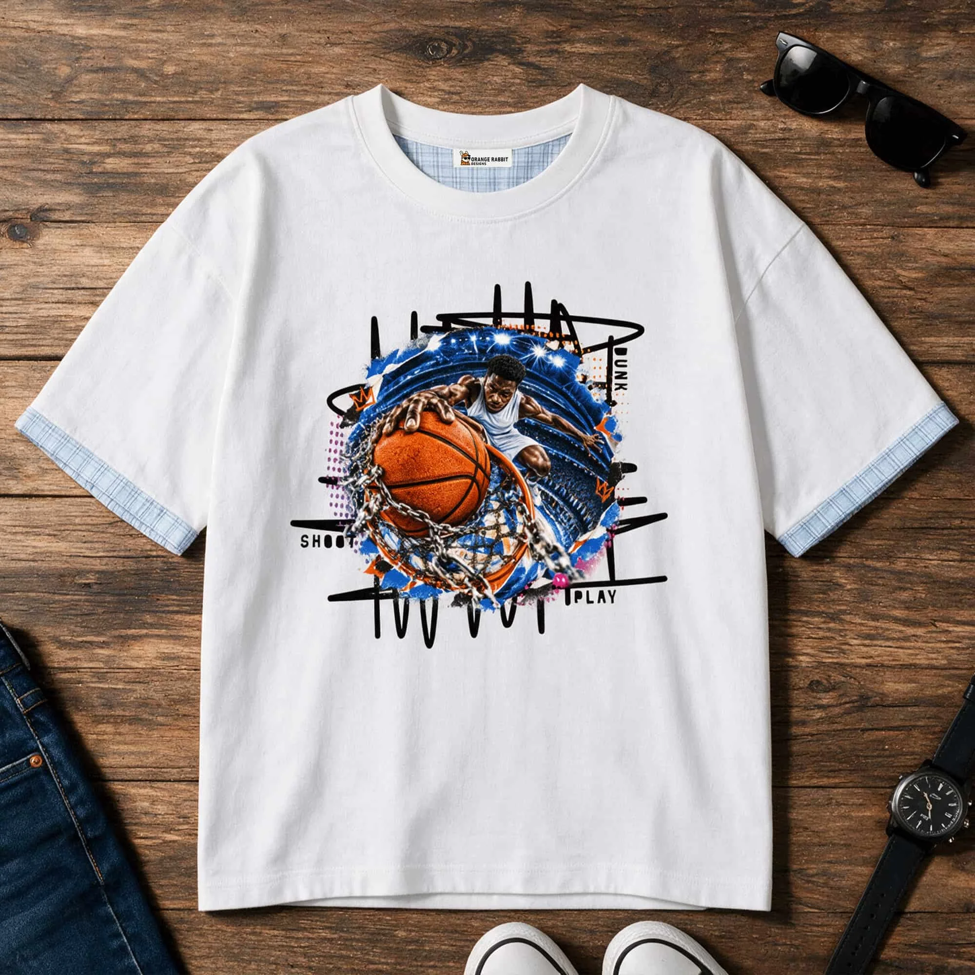 Basketball Player Unisex Boxy Plaid-Lined Double-Face T-Shirt