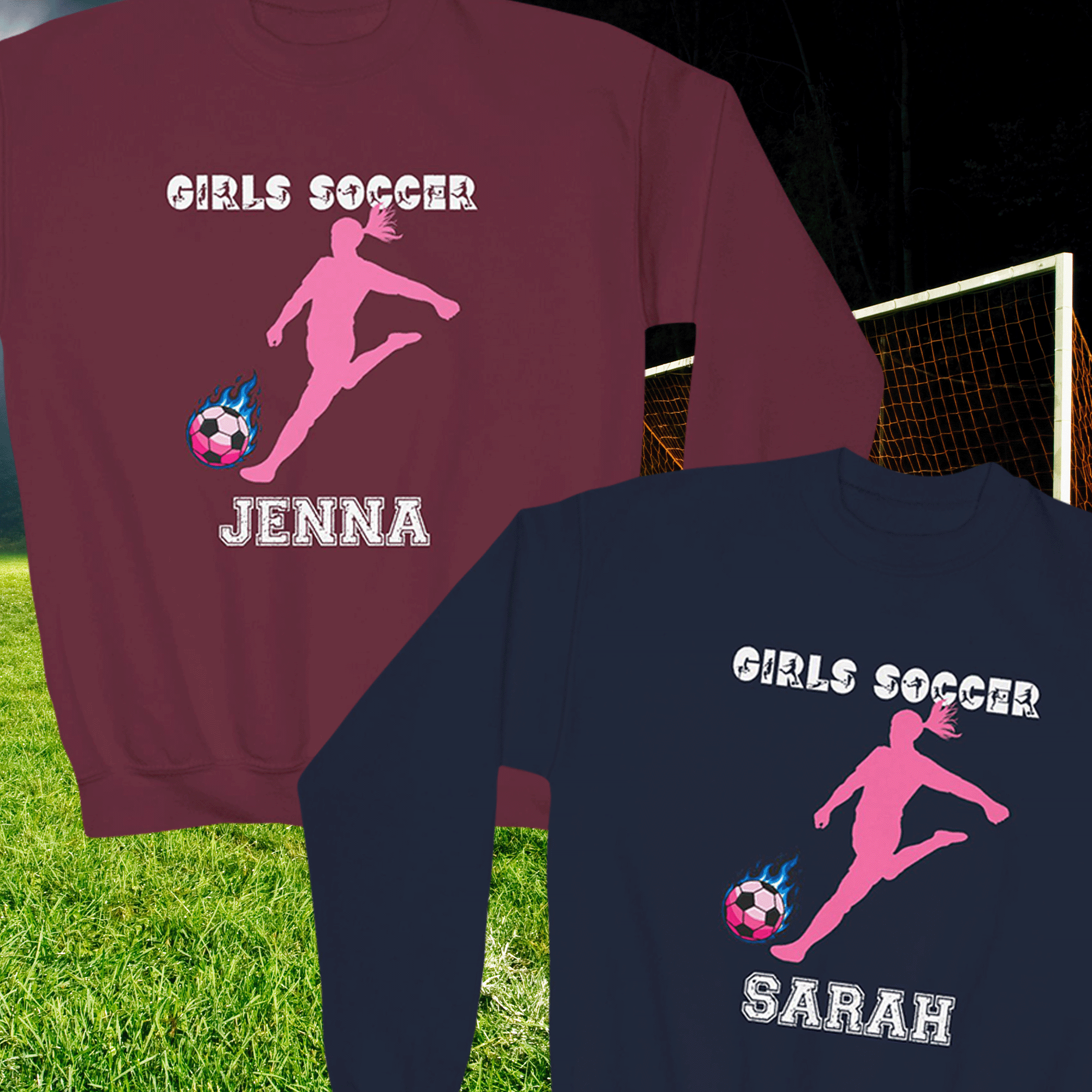 Girls Personalized Soccer Pink Silhouette Youth Crewneck Sweatshirt