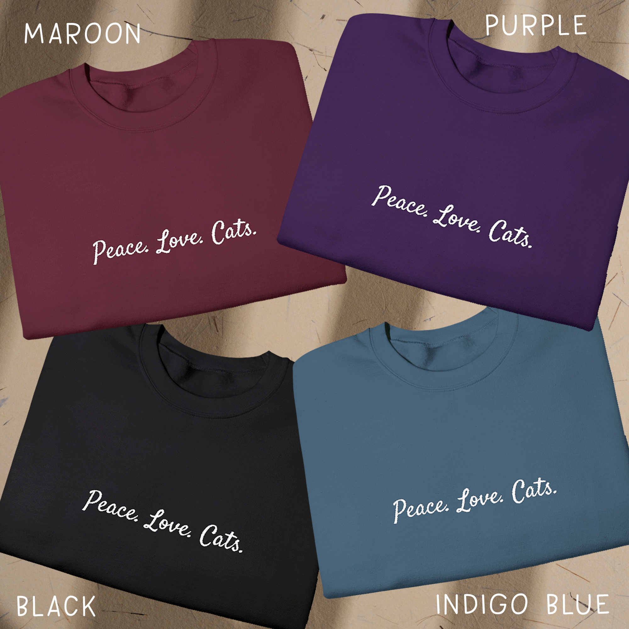 Embroidered Peace Love Cats Crewneck Sweatshirt
