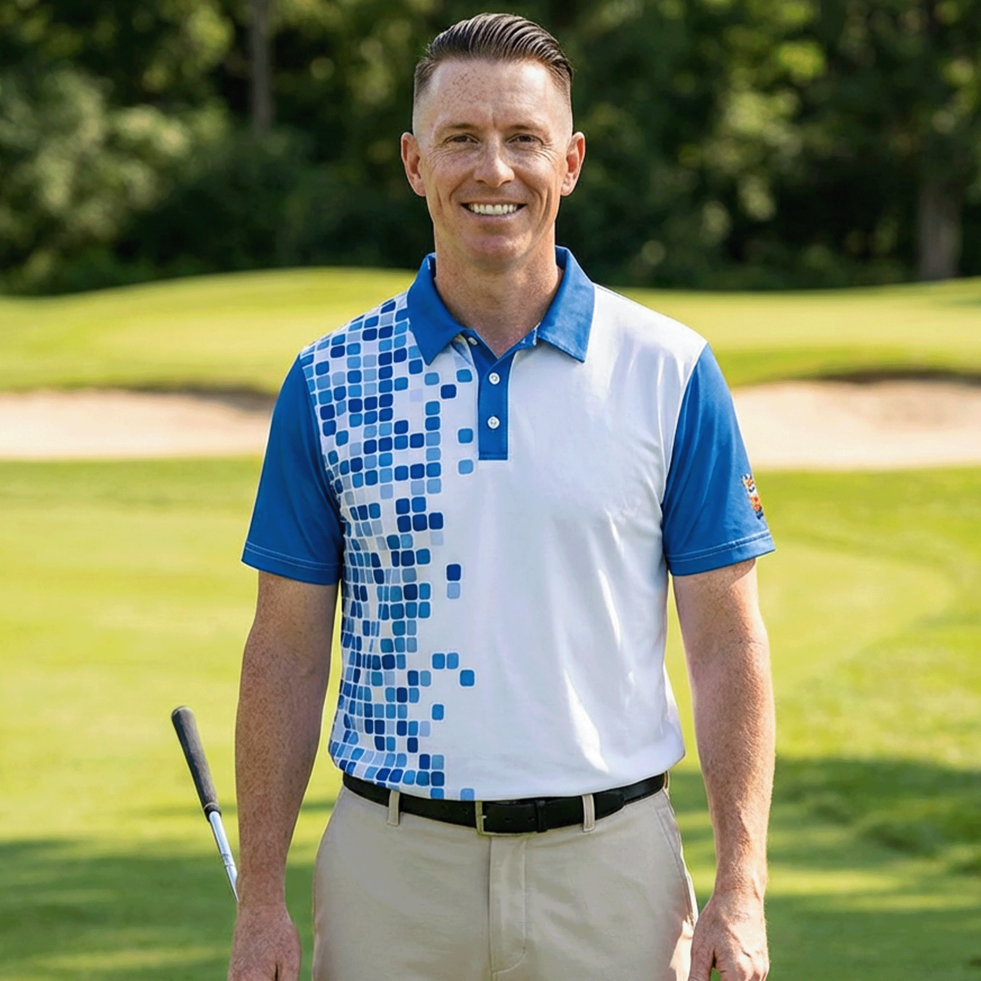 Blue Pixel Pattern Polo Shirt