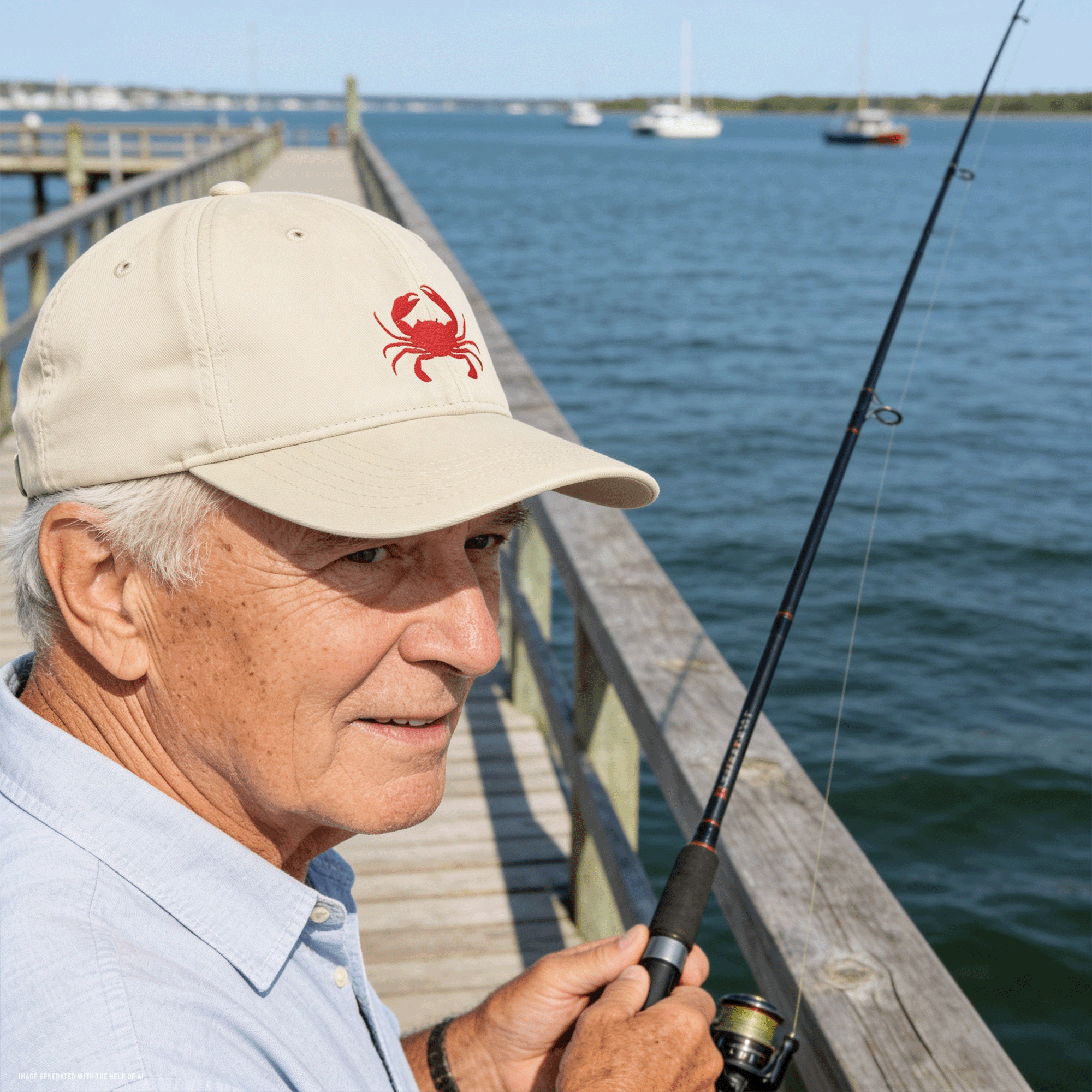 Embroidered Red Crab Coastal Washed Cap