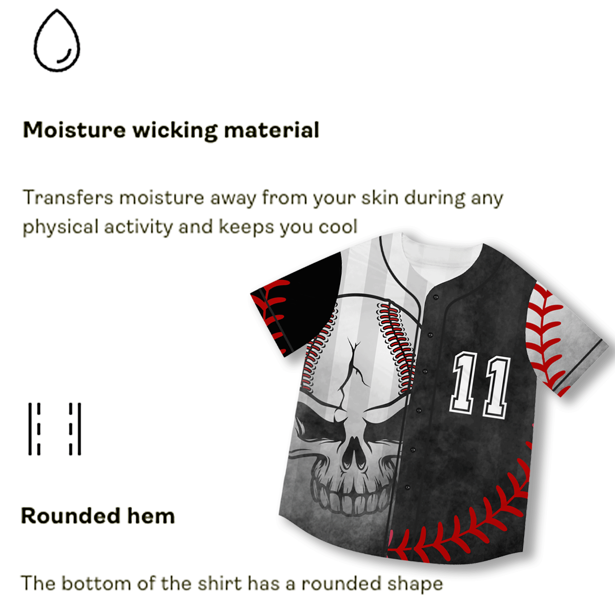 Mens Baseball Skull Jersey Number 11