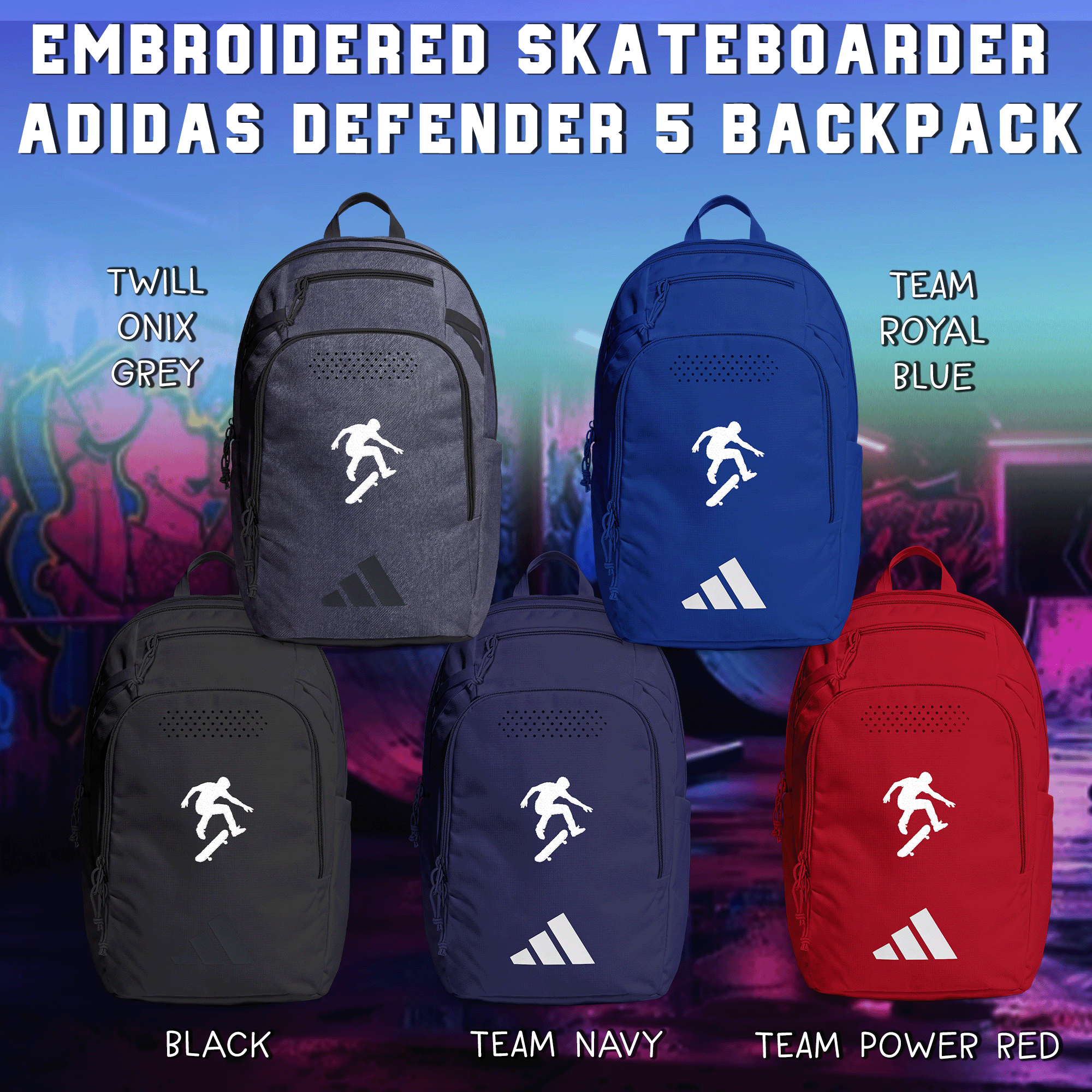 Embroidered Skateboarder Adidas Defender 5 Backpack