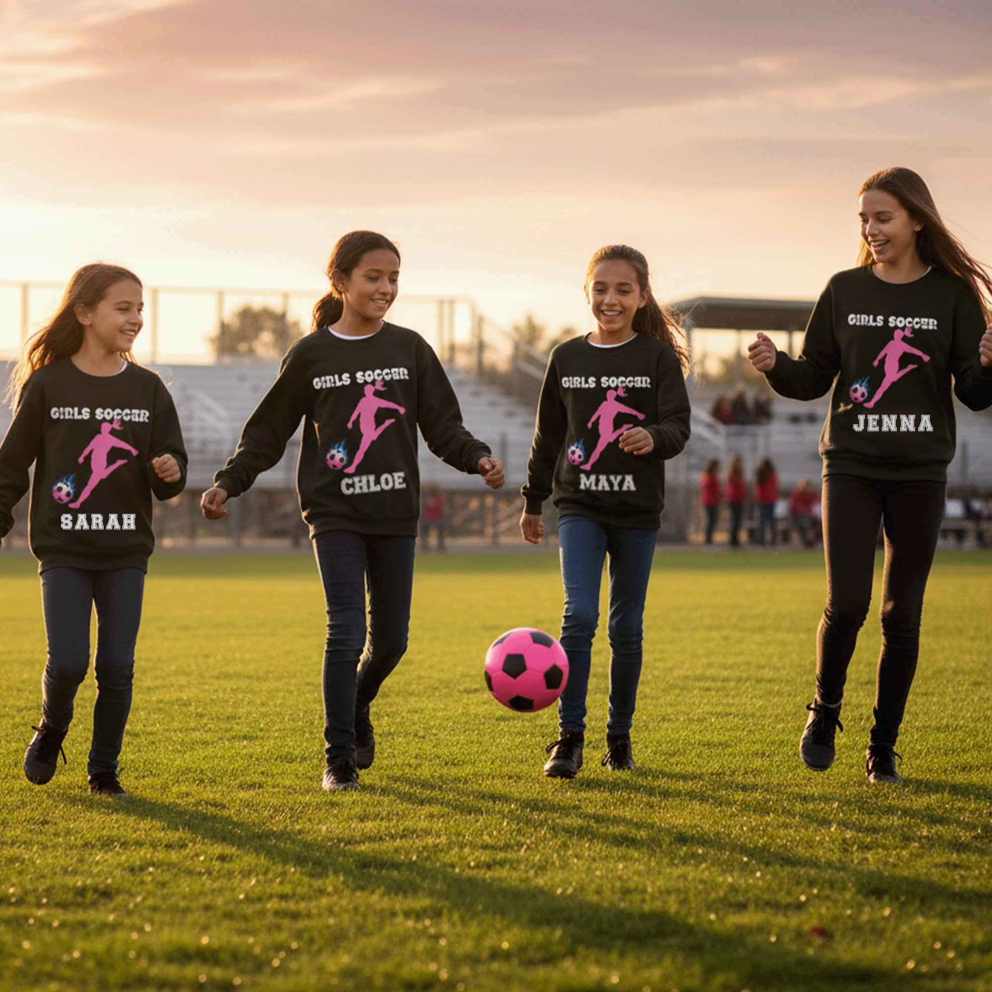 Girls Personalized Soccer Pink Silhouette Youth Crewneck Sweatshirt