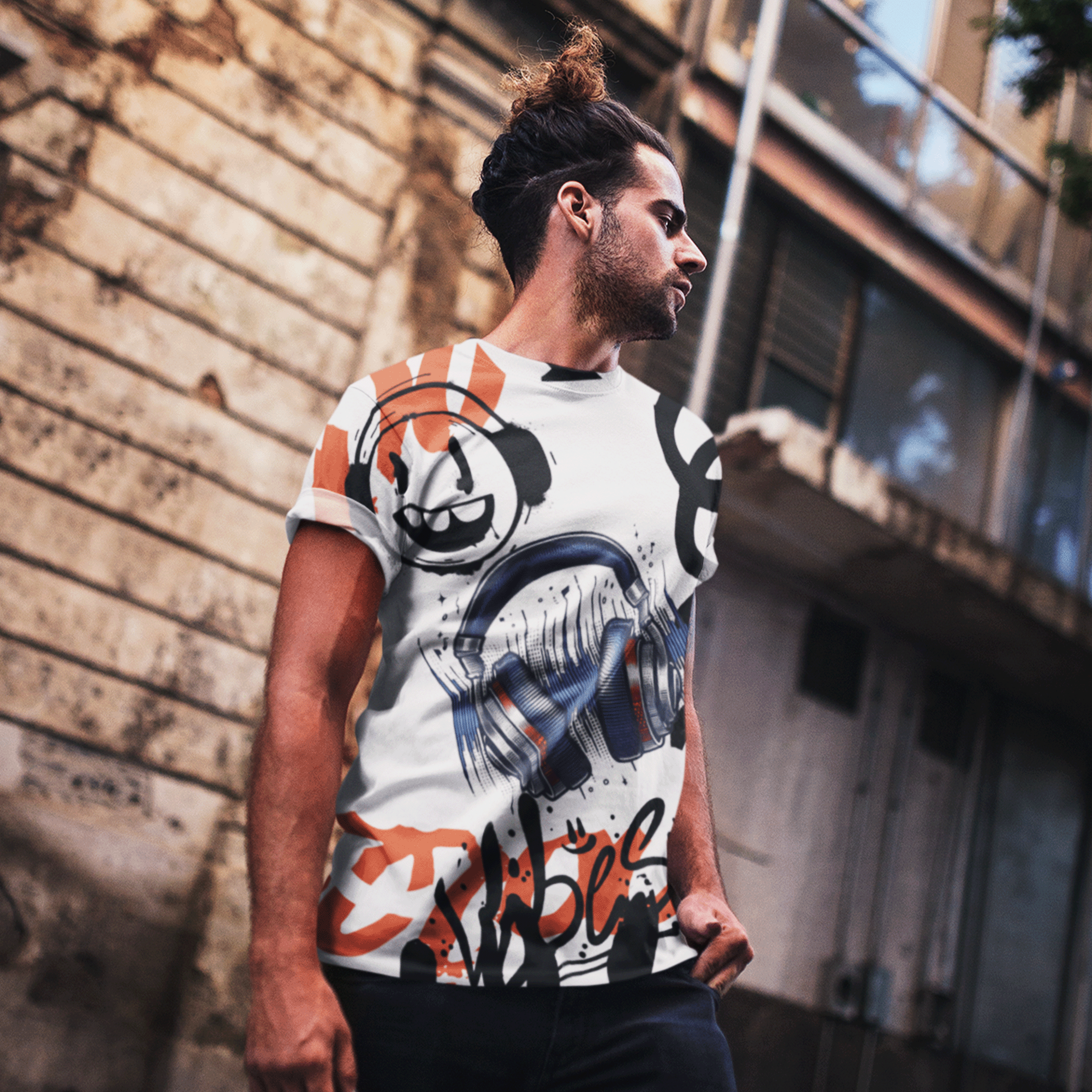 Headphones Good Vibes Graffiti Style Men’s T-shirt