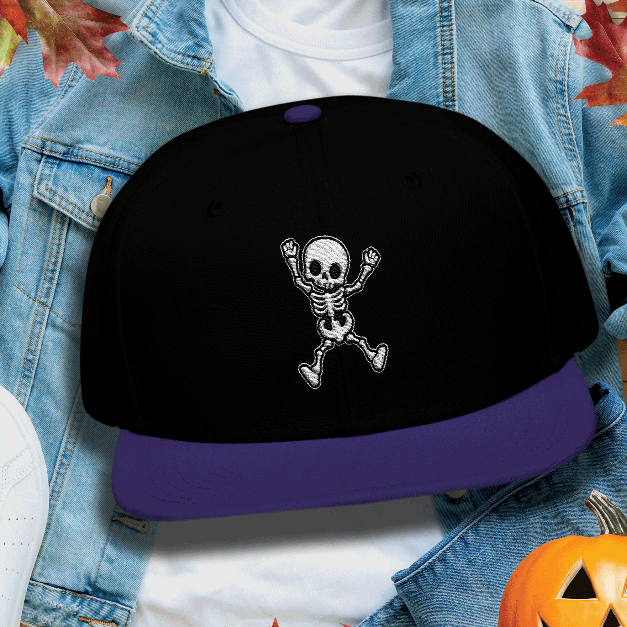 Embroidered Halloween Skeleton Snapback Hat