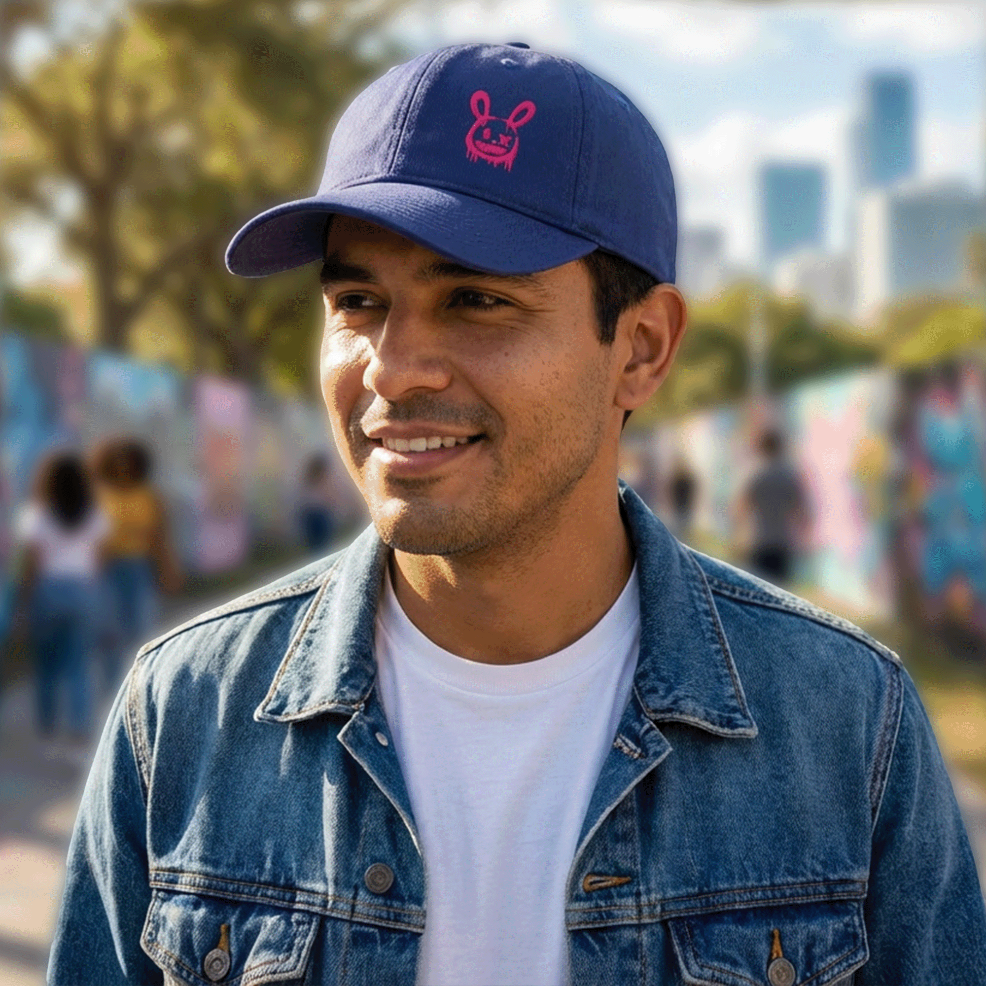 Embroidered Graffiti Pink Bunny Low-profile Cap