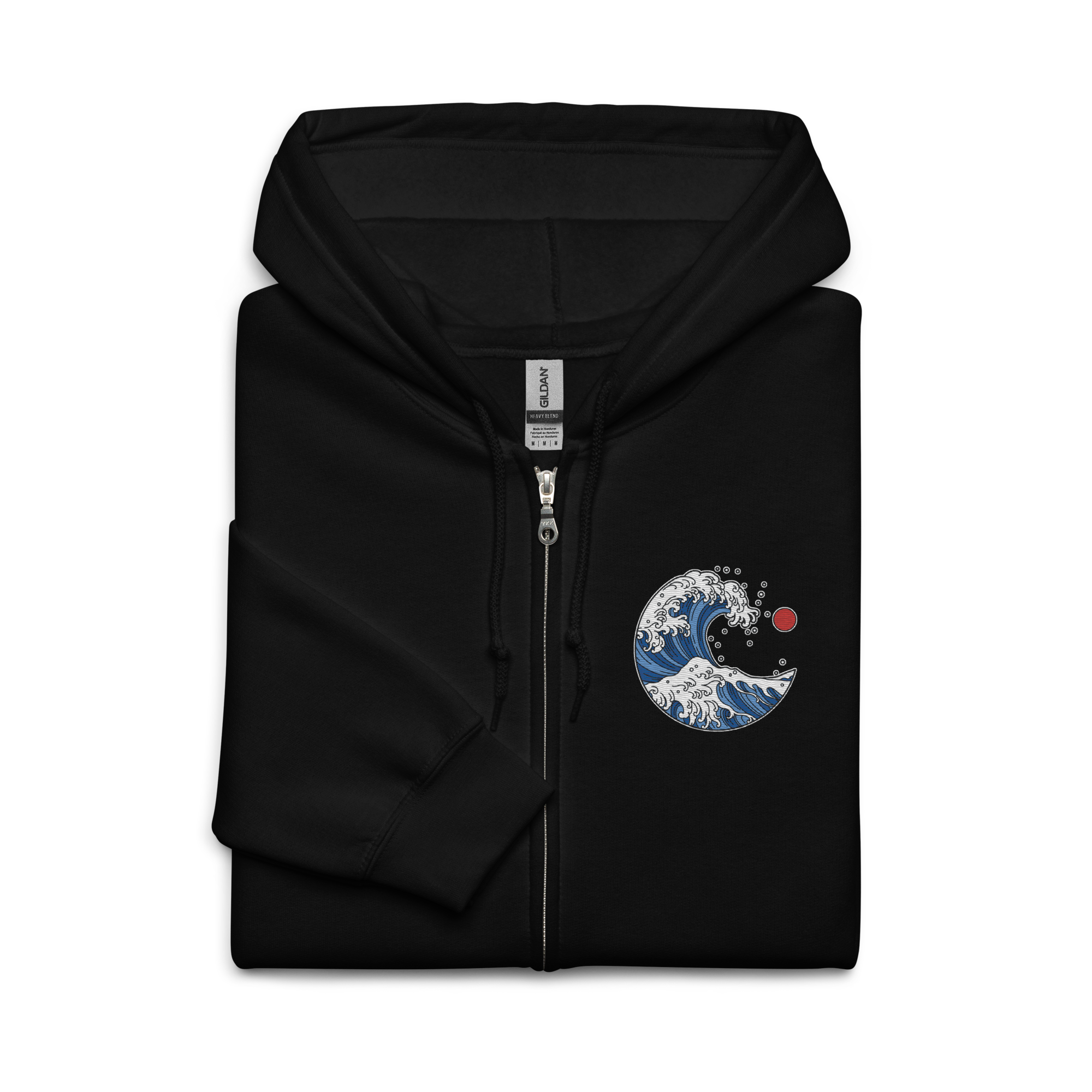Japanese-Style Ocean Wave Zip Up Hoodie