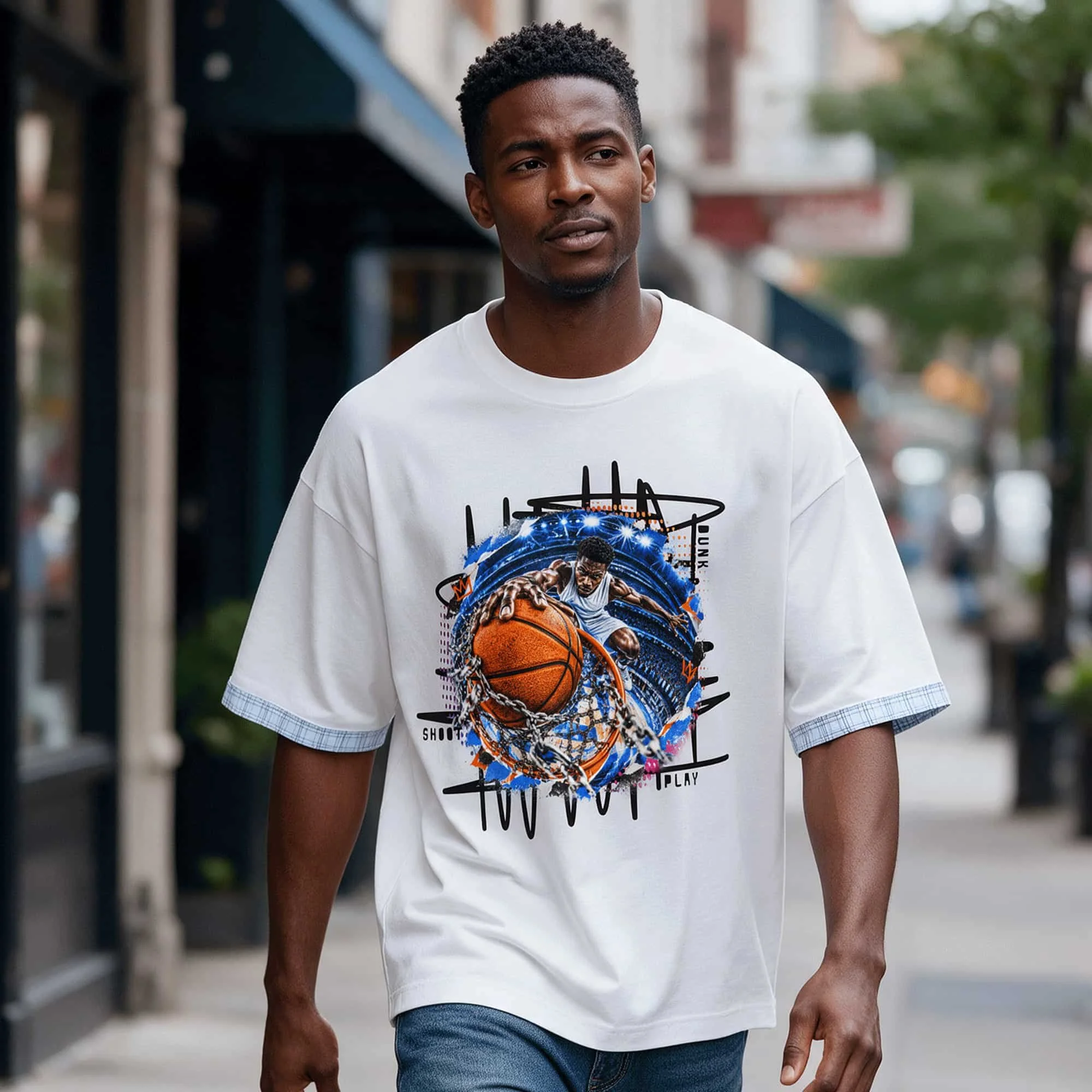 Basketball Player Unisex Boxy Plaid-Lined Double-Face T-Shirt