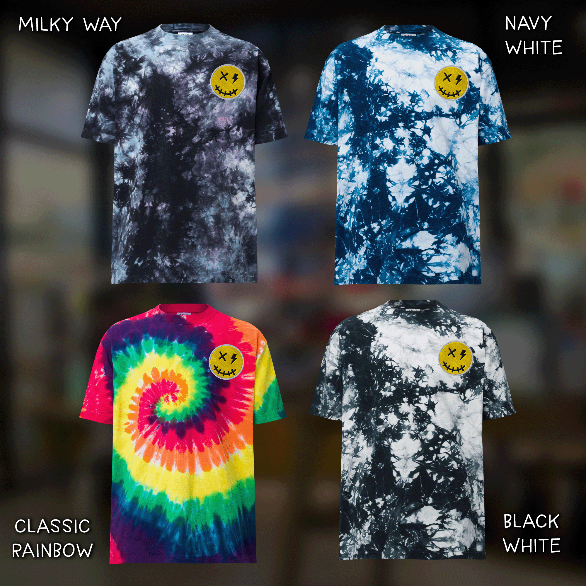 Embroidered Streetwear Smiley Tie-Dye T-Shirt