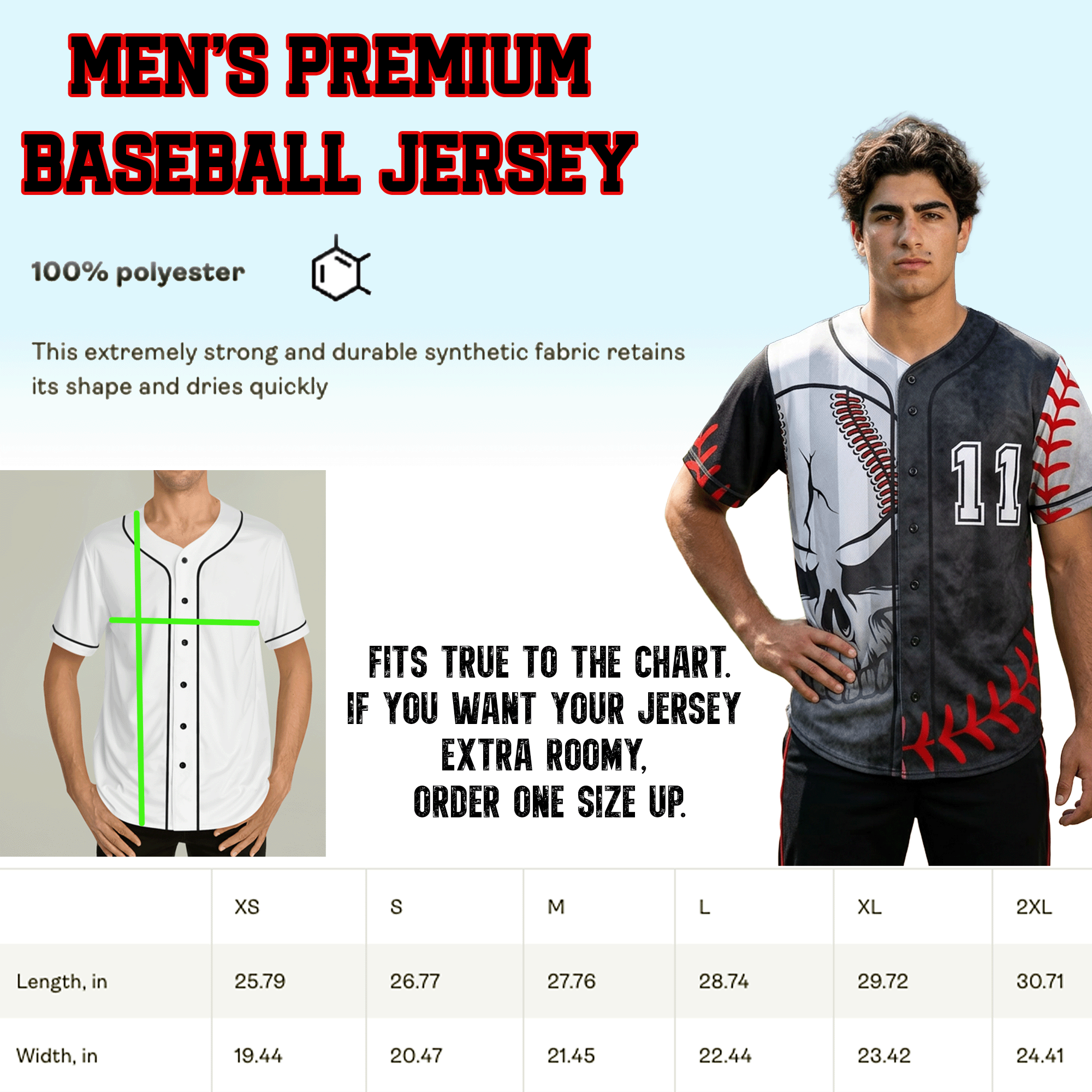 Mens Baseball Skull Jersey Number 11