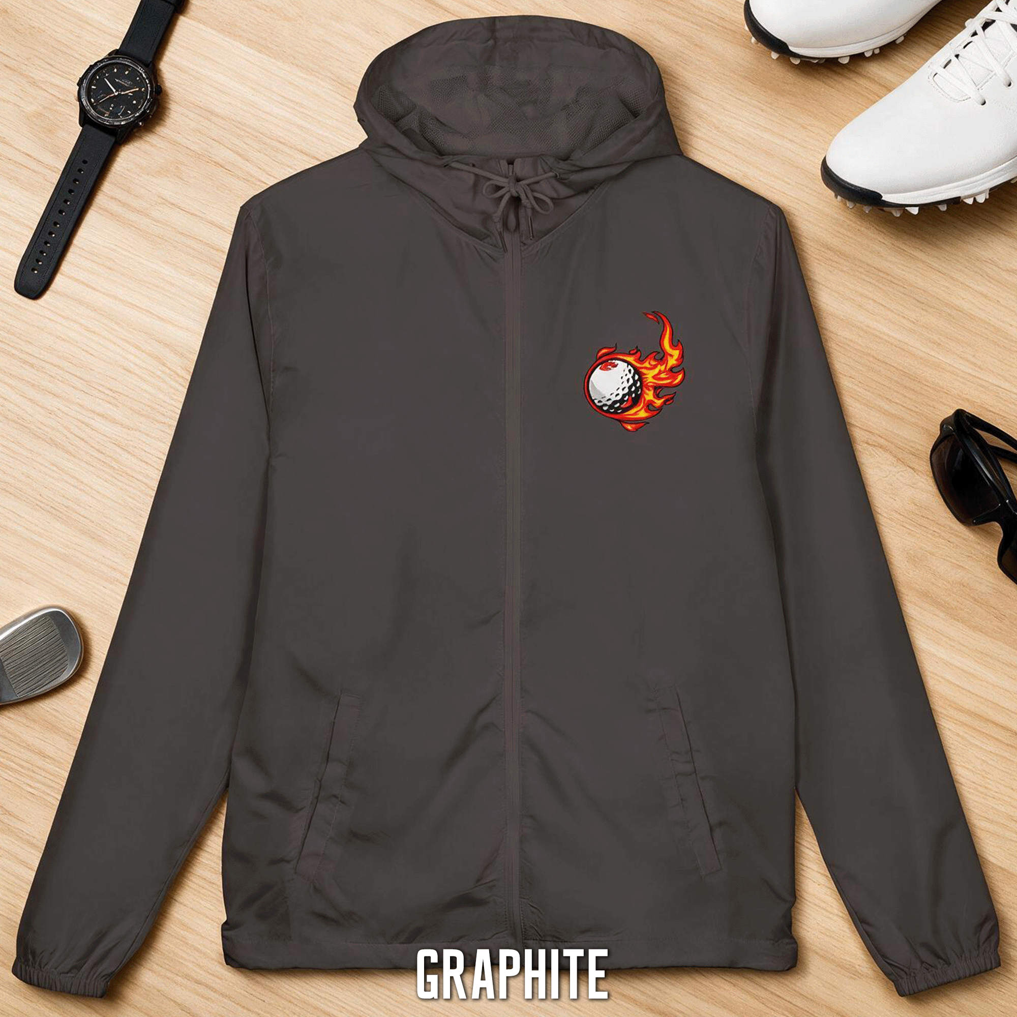 Flaming Golfball Unisex Full-Zip Windbreaker Jacket