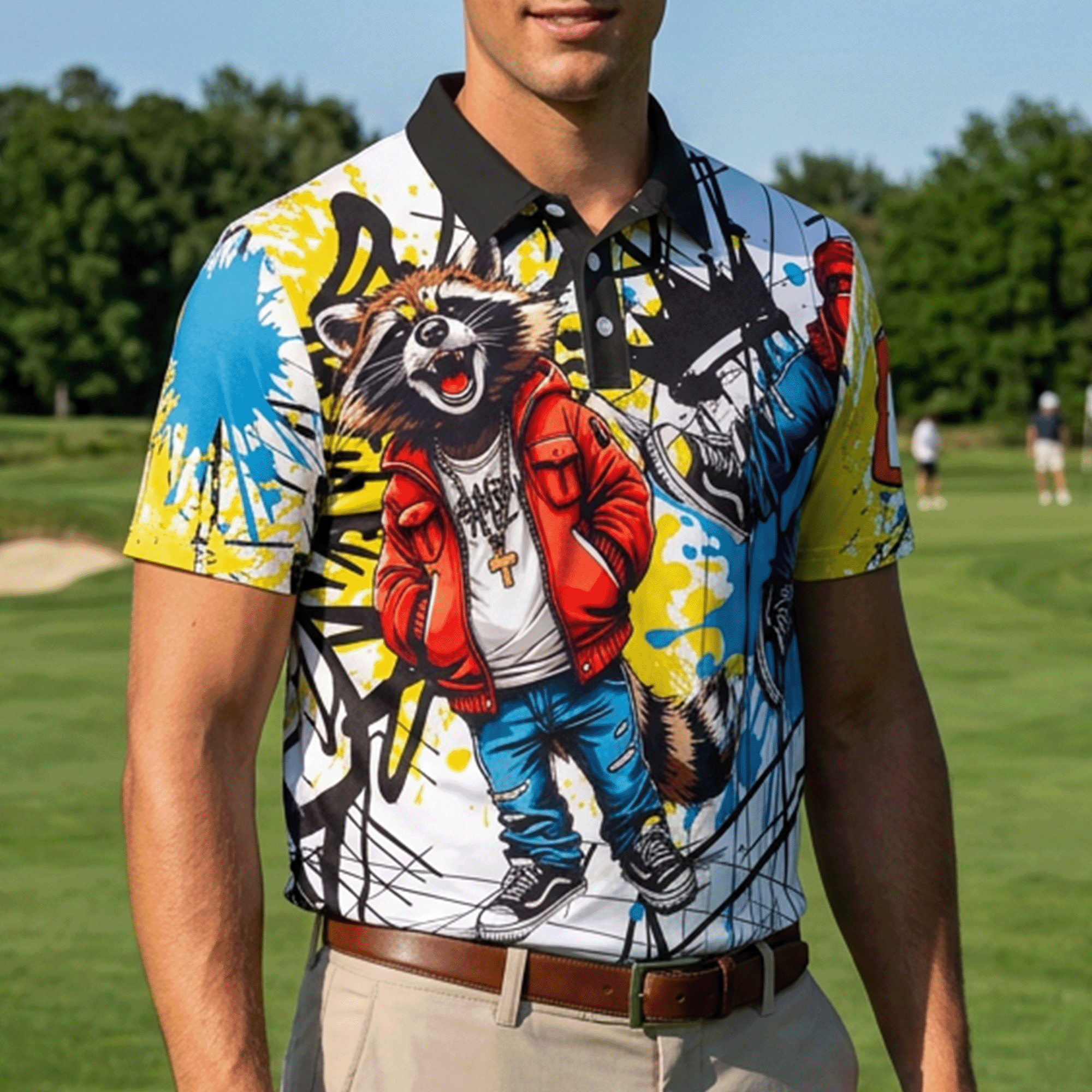 Graffiti Streetwear Raccoon Polo Shirt