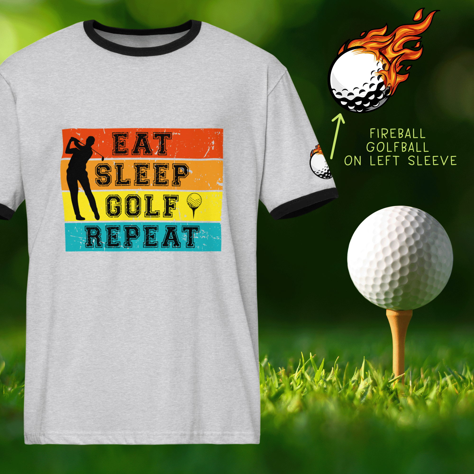 Eat Sleep Golf Repeat Ringer Tee