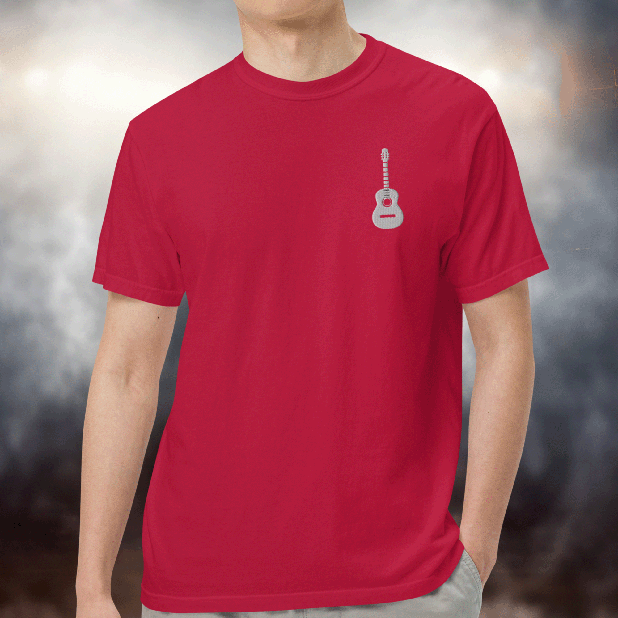 Embroidered Guitar Unisex Garment-Dyed T-shirt
