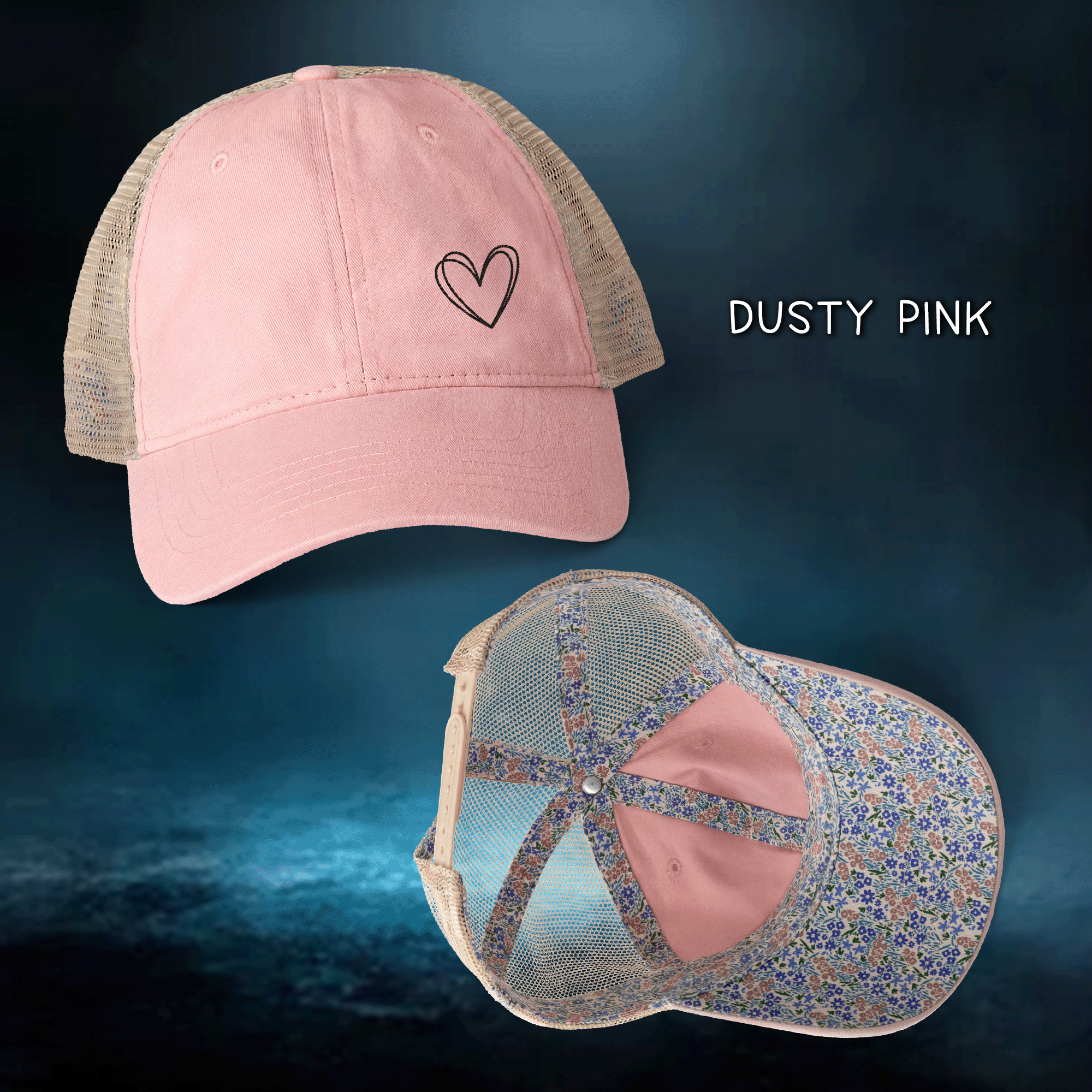 Embroidered Double Hearts Women's TESS Cap