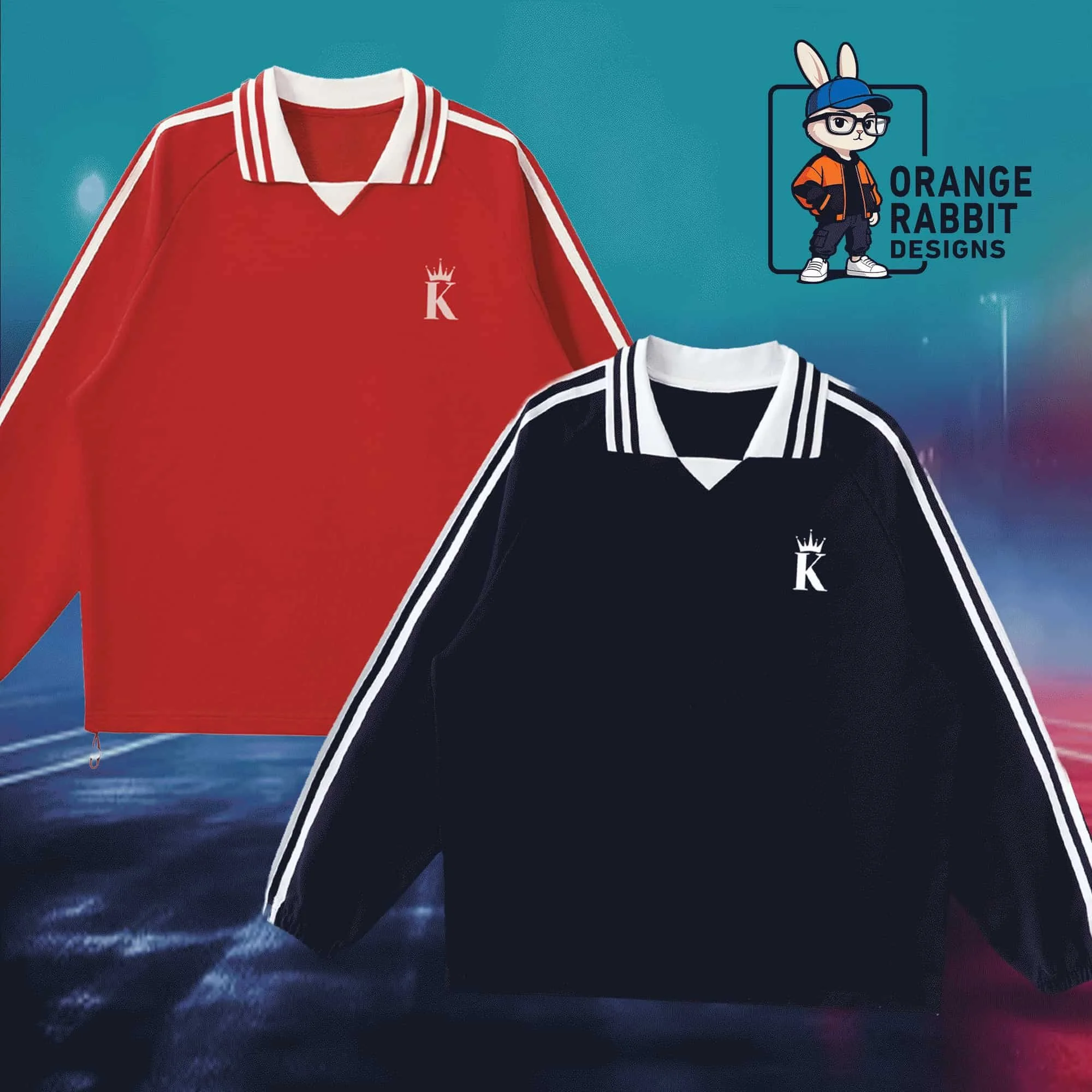 KING Contrast Striped Lapel Collar Sweatshirt