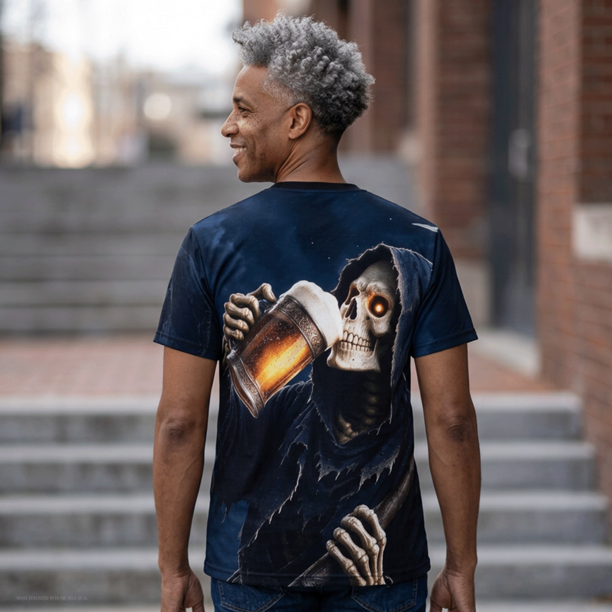 Grim Reaper Beer Graphic All-Over Print Tee