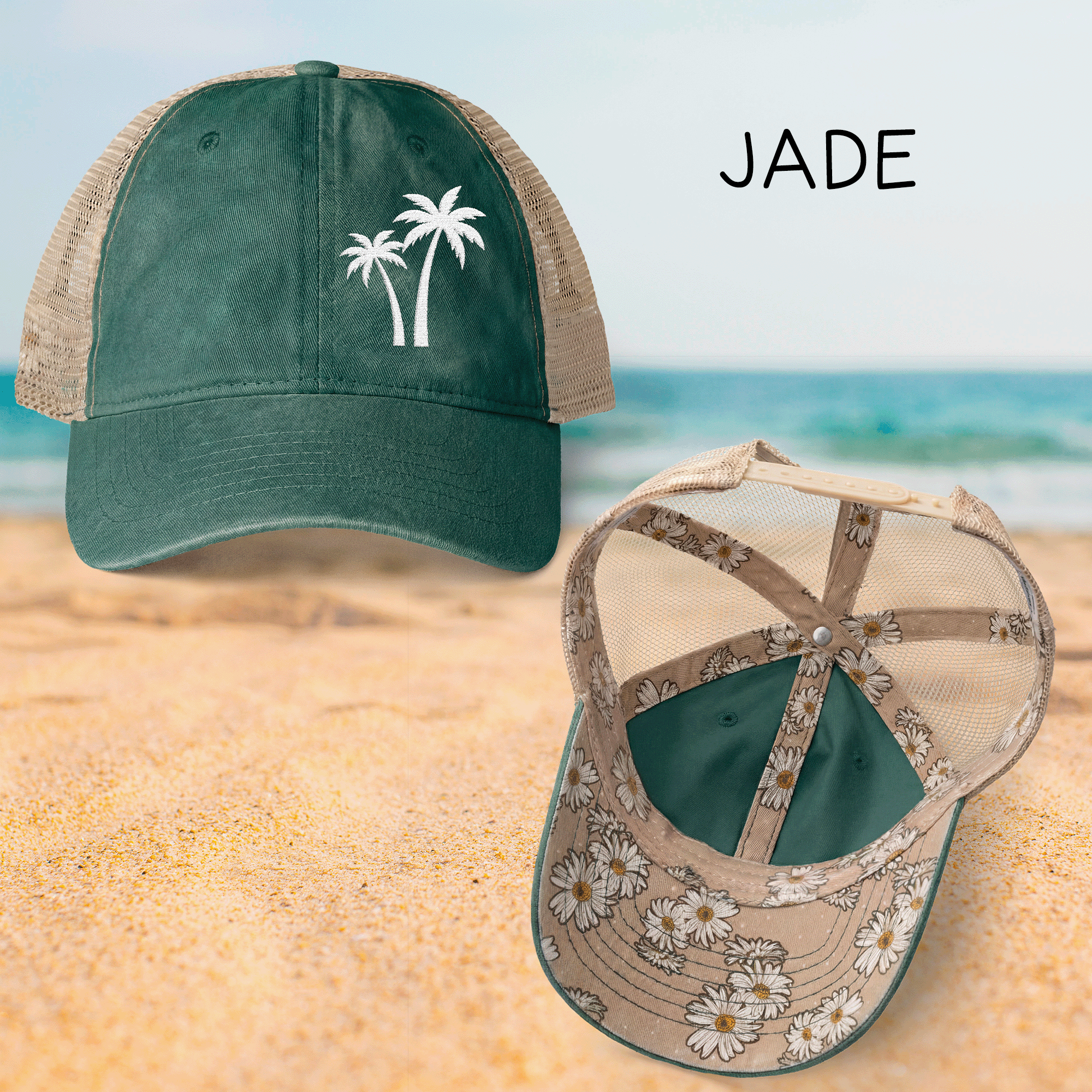 Embroidered White Palm Trees TESS Cap