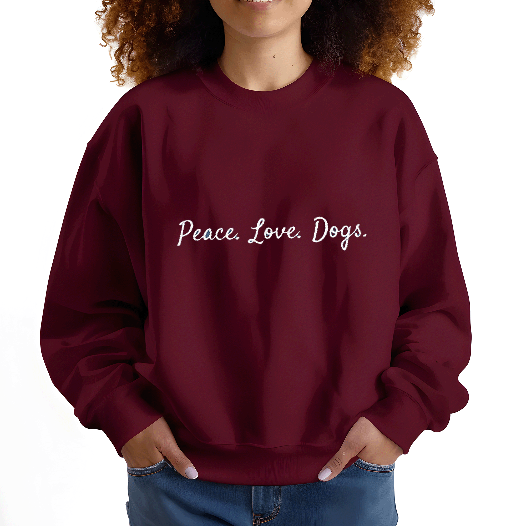 Embroidered Peace Love Dogs Crewneck Sweatshirt